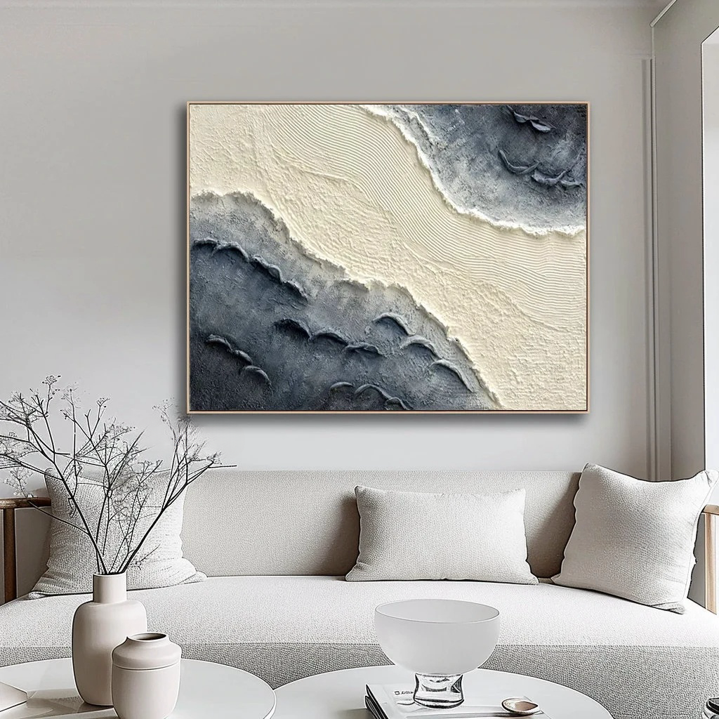 Extra Large Wall Decor Abstract Blue Abstract Art White Painting large Blue Painting White Wall Art minimalist Painting Modern Textured Sea & Beach Painting 3D Oil Plaster Wall Art On Canvas