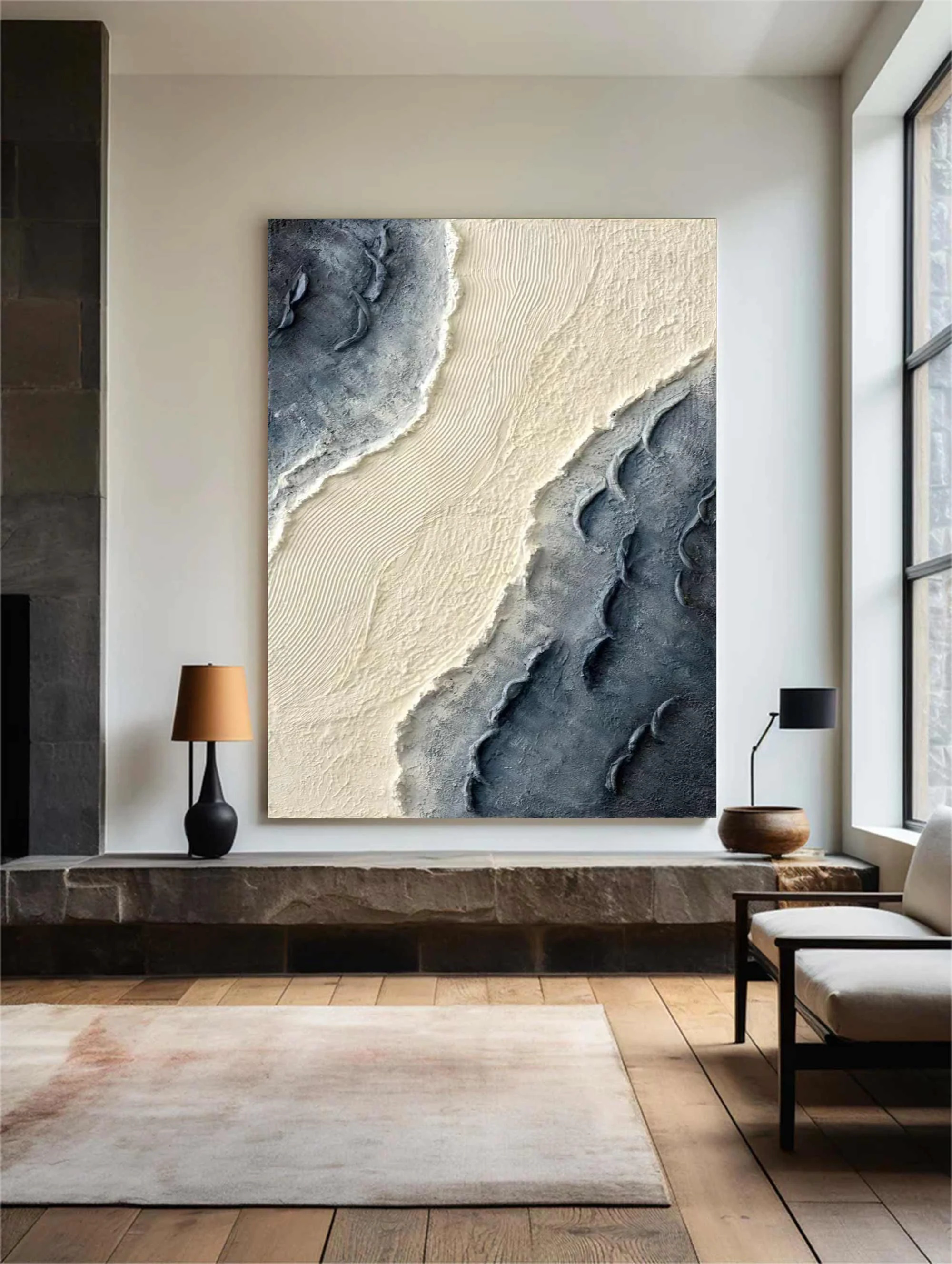 Extra Large Wall Art Abstract Blue Abstract Art beige Painting large Blue Painting Blue Wall Art minimalist Painting modern Textured Sea & Beach Painting 3D Oil Plaster Wall Art On Canvas