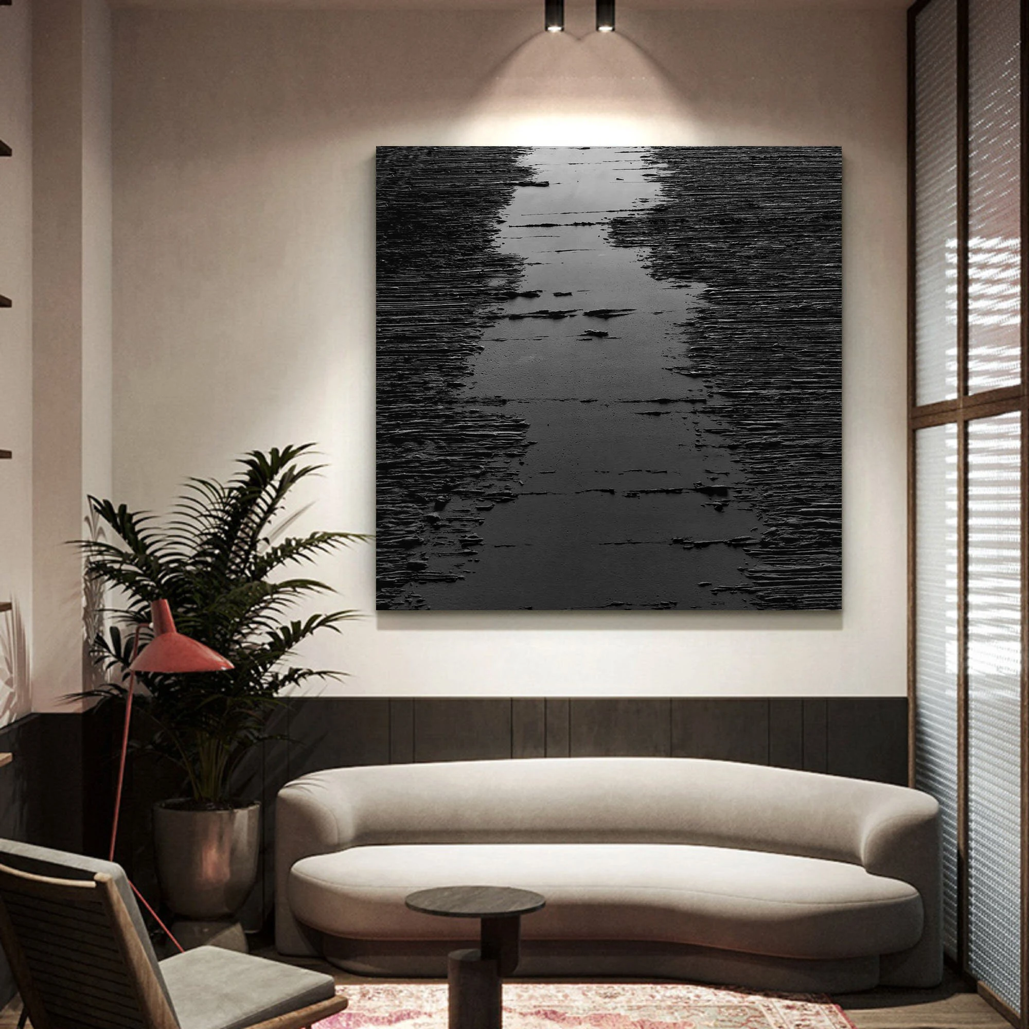 Wabi-sabi Art Black Minimalist Plaster Art Black Abstract Texture Painting Black Wall Decor Plaster Texture Wall Art Minimalist Art Black 3D Oil  Plaster Wall Art On Canvas