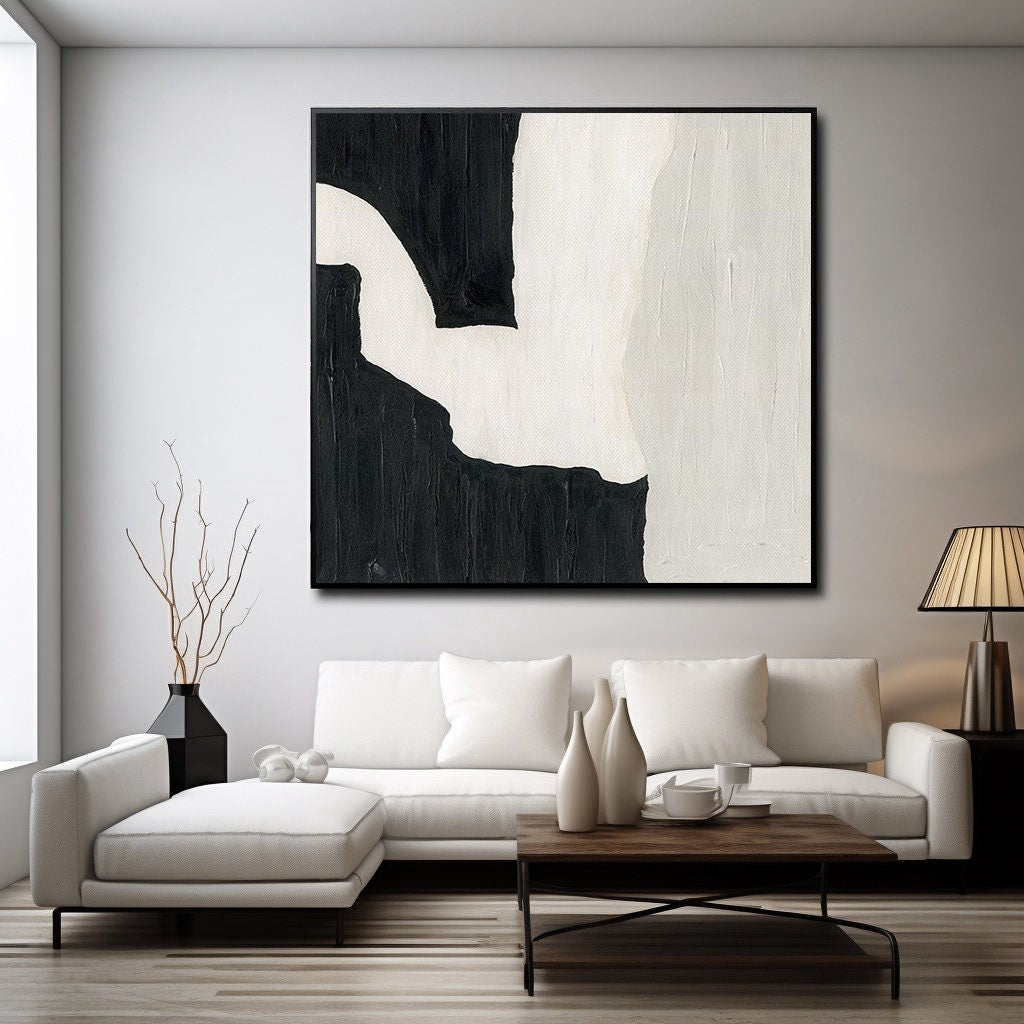 Wabi-sabi Art White Minimalist Plaster Art Black Abstract Texture Painting White Wall Decor Plaster Texture Wall Art Minimalist Art Black 3D Oil  Plaster Wall Art On Canvas