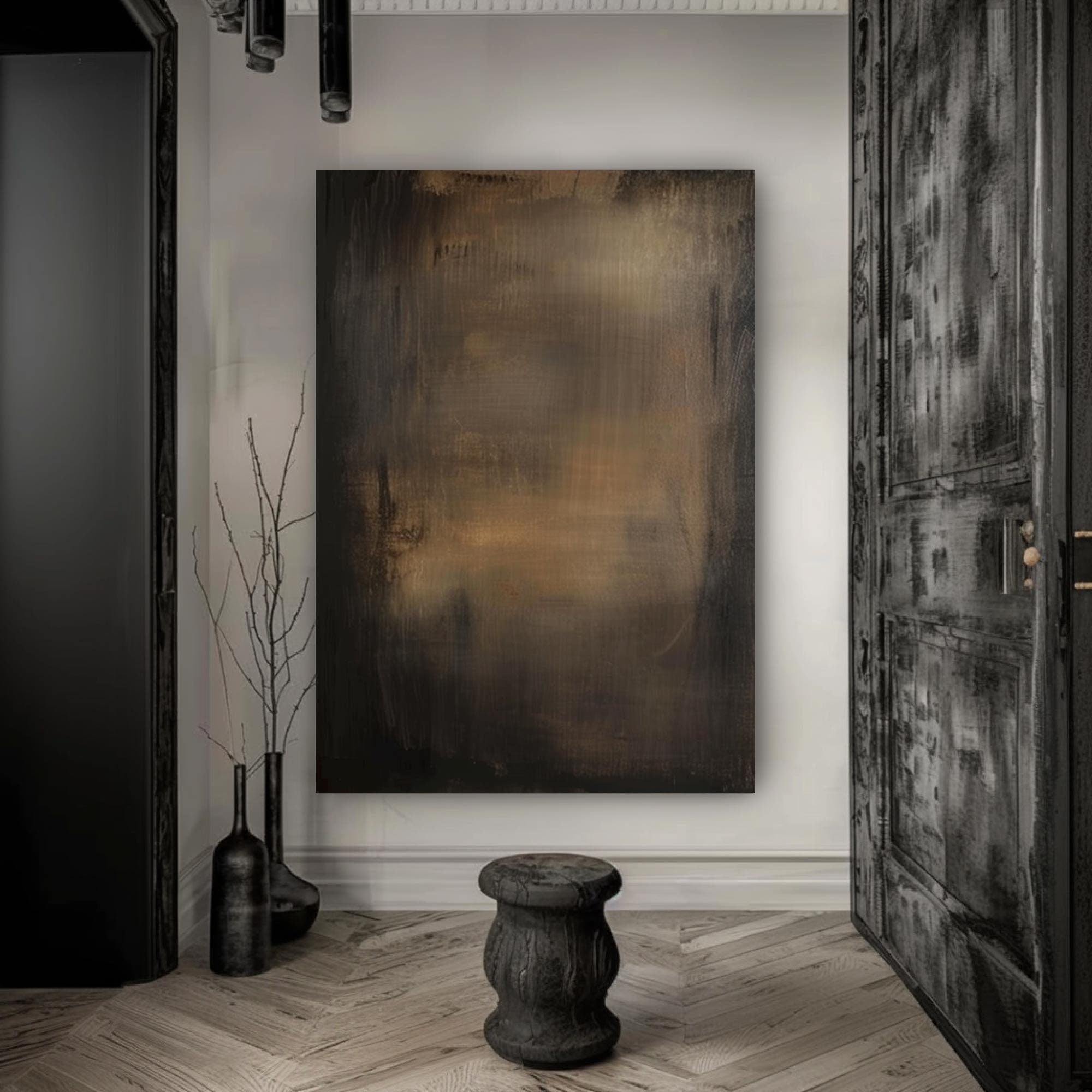 Wabi-sabi Art Brown Minimalist Plaster Art Black Abstract Texture Painting Beige Wall Decor Plaster Texture Wall Art Minimalist Art Brown 3D Oil  Plaster Wall Art On Canvas