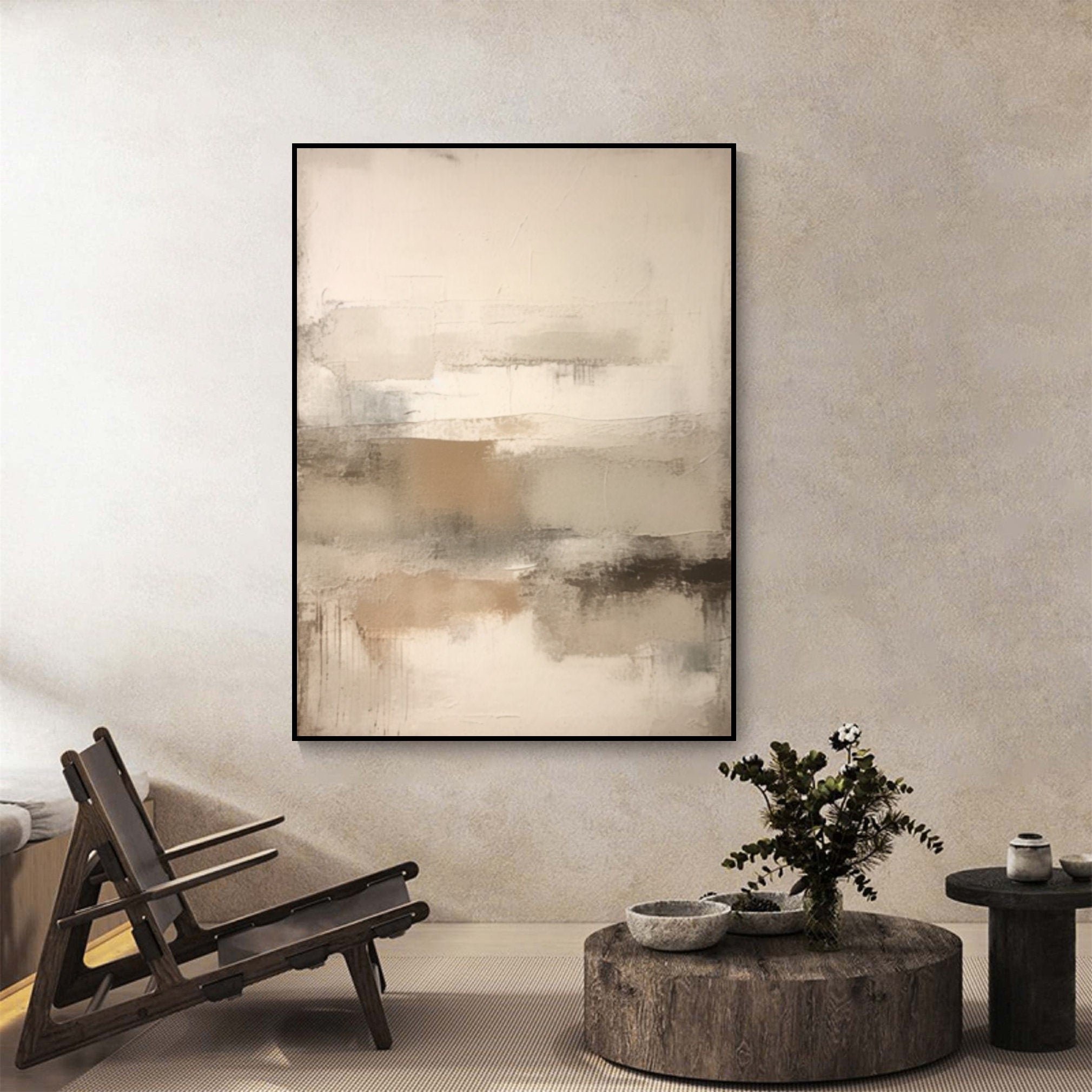 Wabi-sabi Art Brown Minimalist Plaster Art Black Abstract Texture Painting Beige Wall Decor Plaster Texture Wall Art Minimalist Art Brown 3D Oil  Plaster Wall Art On Canvas