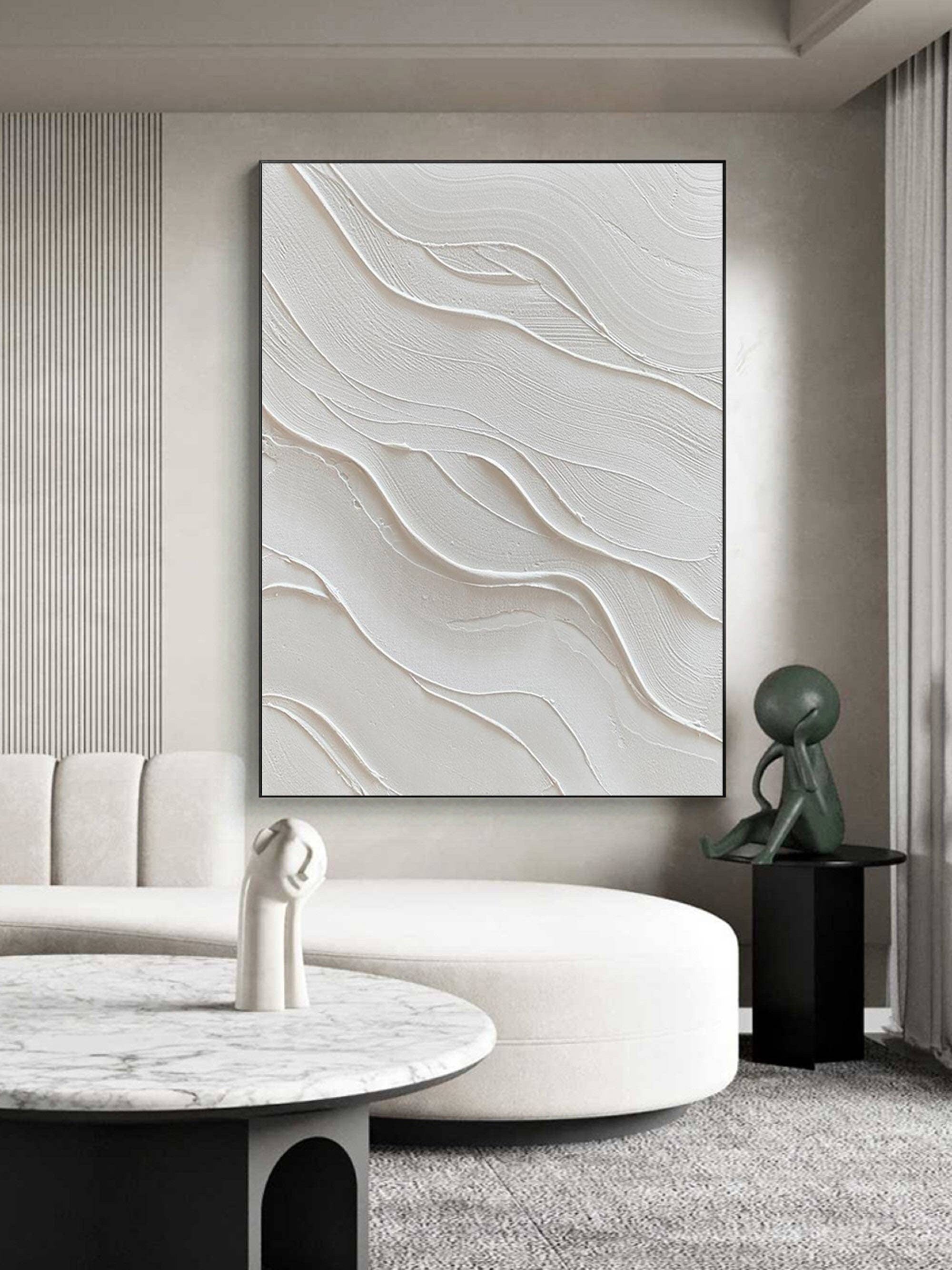 Wabi-sabi Art Minimalist Plaster Art White Abstract Texture Painting White Wall Decor Plaster Texture Wall Art Minimalist Art 3D Oil  Wall Art On Canvas