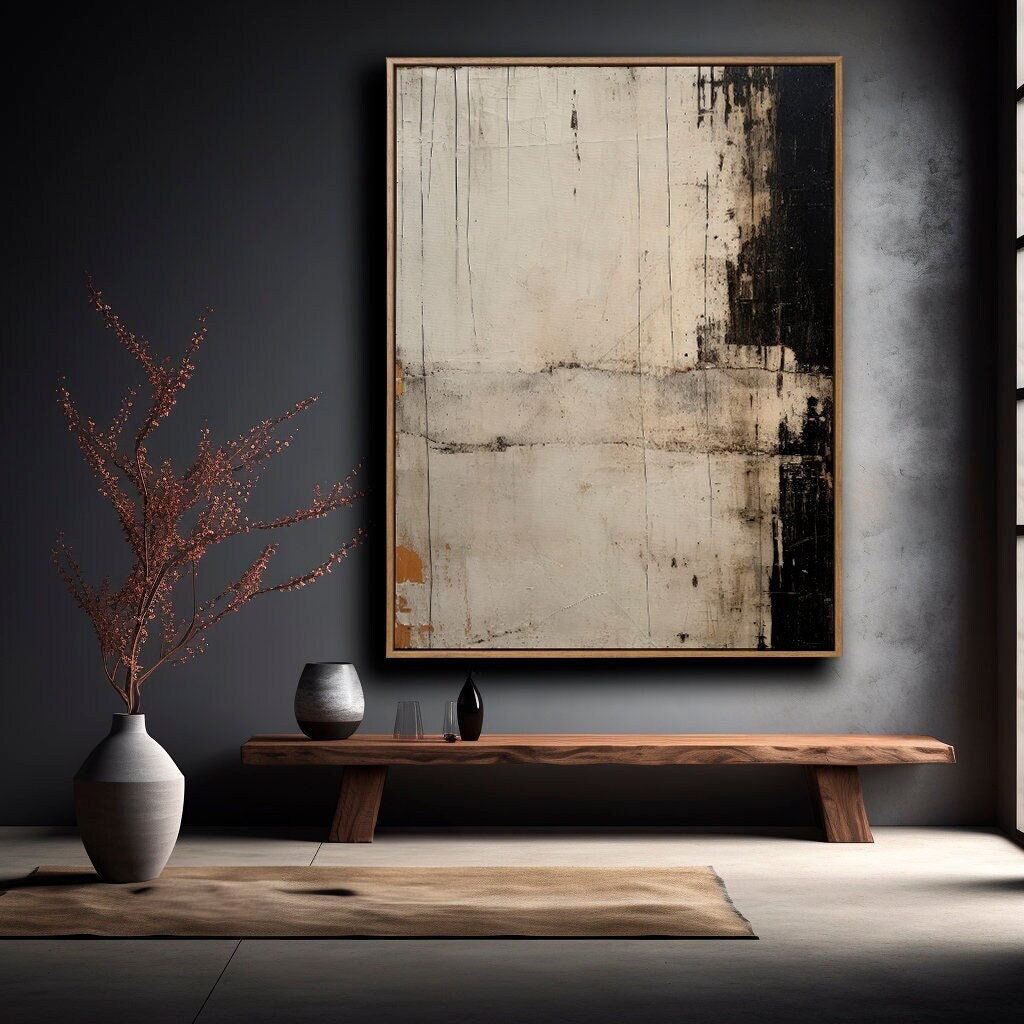 Wabi-sabi Art Brown Minimalist Plaster Art Black Abstract Texture Painting Beige Wall Decor Plaster Texture Wall Art Minimalist Art Brown 3D Oil  Plaster Wall Art On Canvas