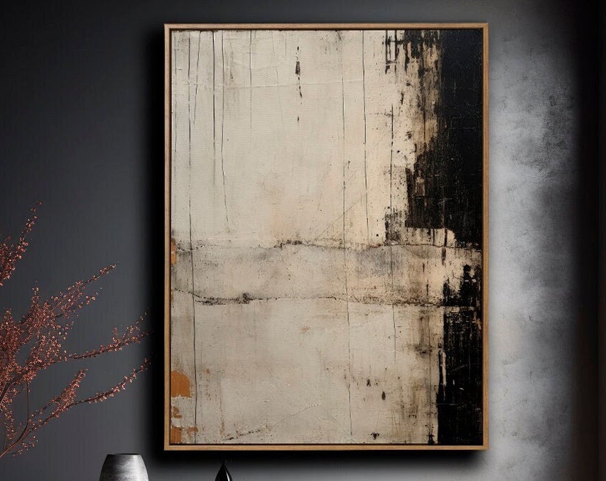 Wabi-sabi Art Brown Minimalist Plaster Art Black Abstract Texture Painting Beige Wall Decor Plaster Texture Wall Art Minimalist Art Brown 3D Oil  Plaster Wall Art On Canvas