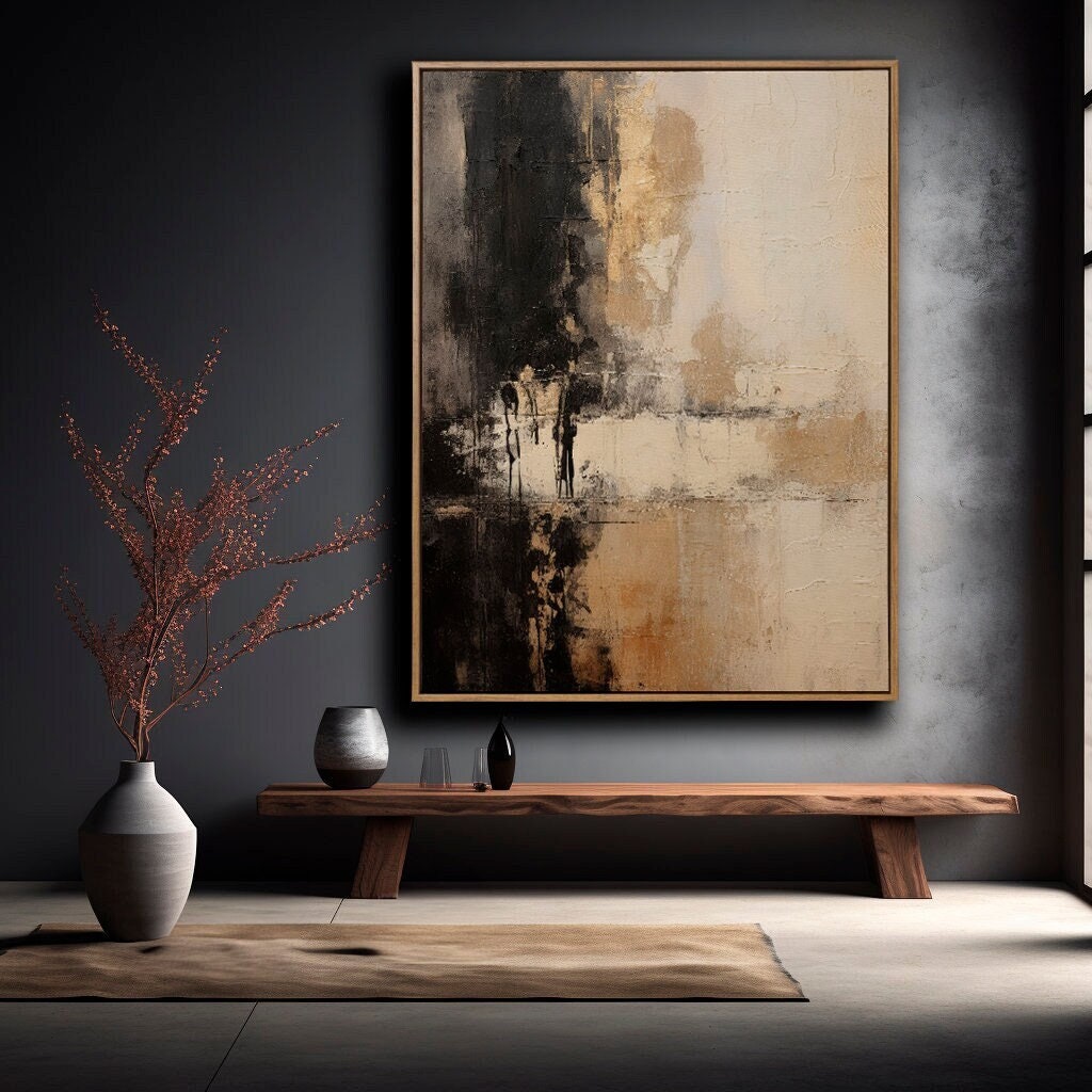 Wabi-sabi Art Brown Minimalist Plaster Art Black Abstract Texture Painting Beige Wall Decor Plaster Texture Wall Art Minimalist Art Brown 3D Oil  Plaster Wall Art On Canvas