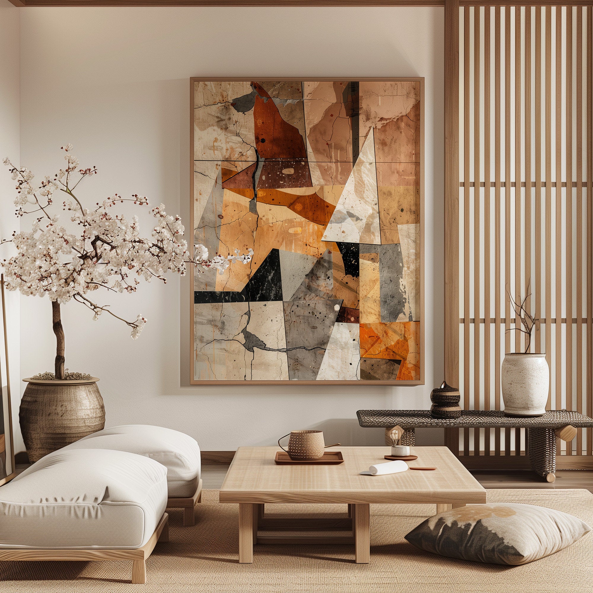 Wabi-sabi Art Brown Minimalist Plaster Art Beige Abstract Texture Painting Brown Wall Decor Plaster Texture Wall Art Minimalist Art Brown 3D Oil  Plaster Wall Art On Canvas