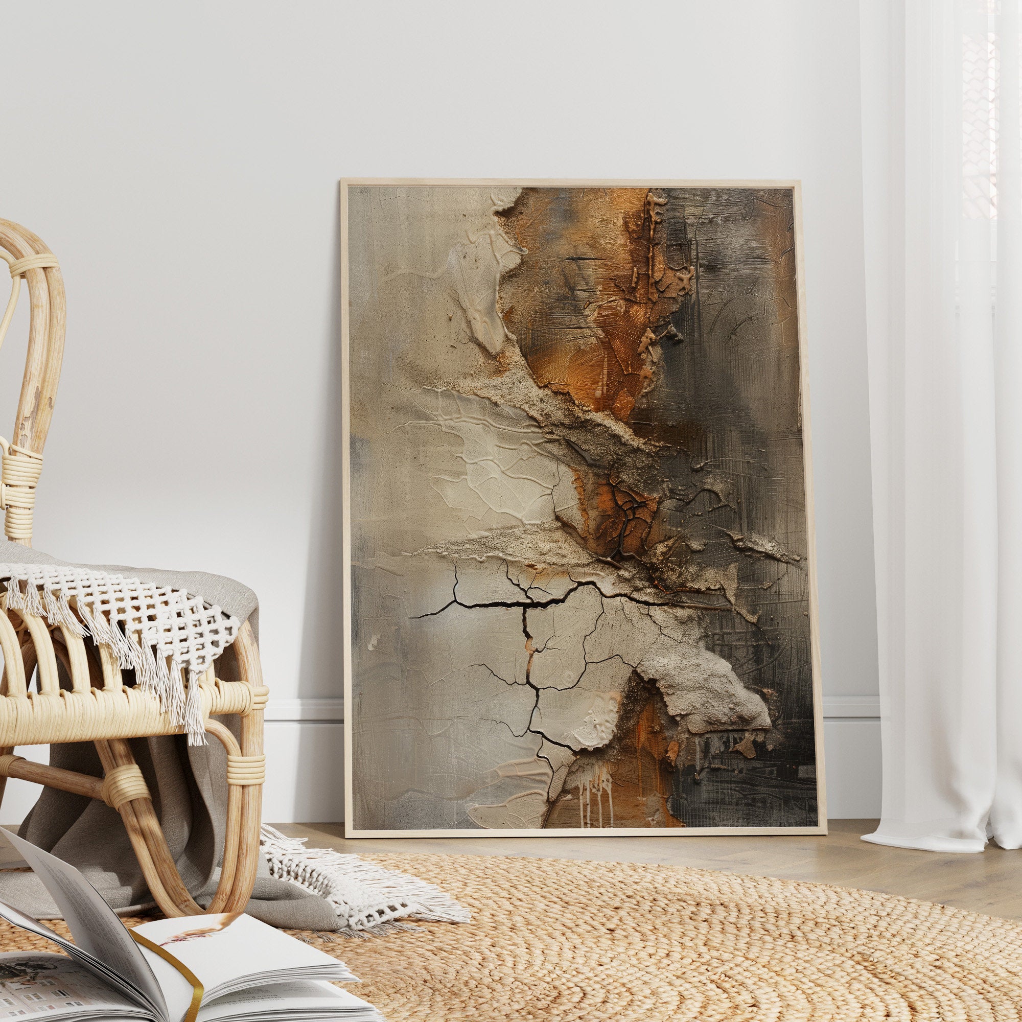 Wabi-sabi Art Brown Minimalist Plaster Art Beige Abstract Texture Painting Beige Wall Decor Plaster Texture Wall Art Minimalist Art Brown 3D Oil  Plaster Wall Art On Canvas