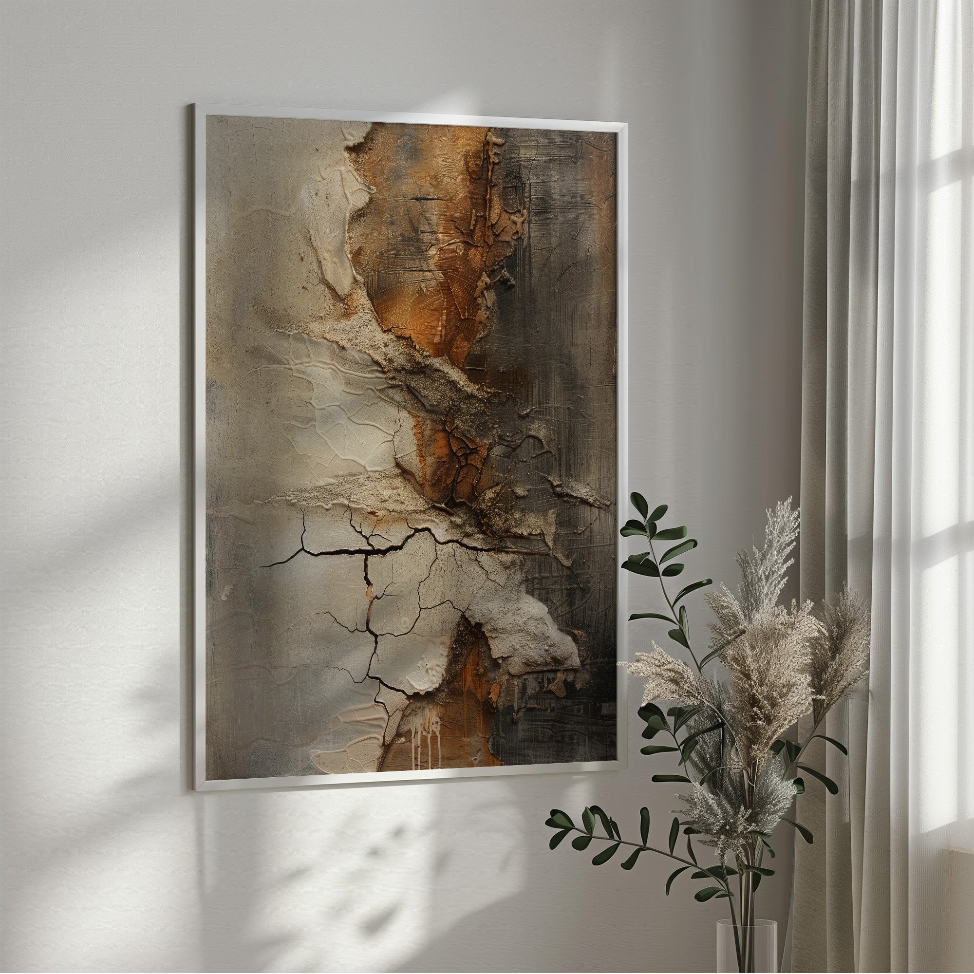 Wabi-sabi Art Brown Minimalist Plaster Art Beige Abstract Texture Painting Beige Wall Decor Plaster Texture Wall Art Minimalist Art Brown 3D Oil  Plaster Wall Art On Canvas