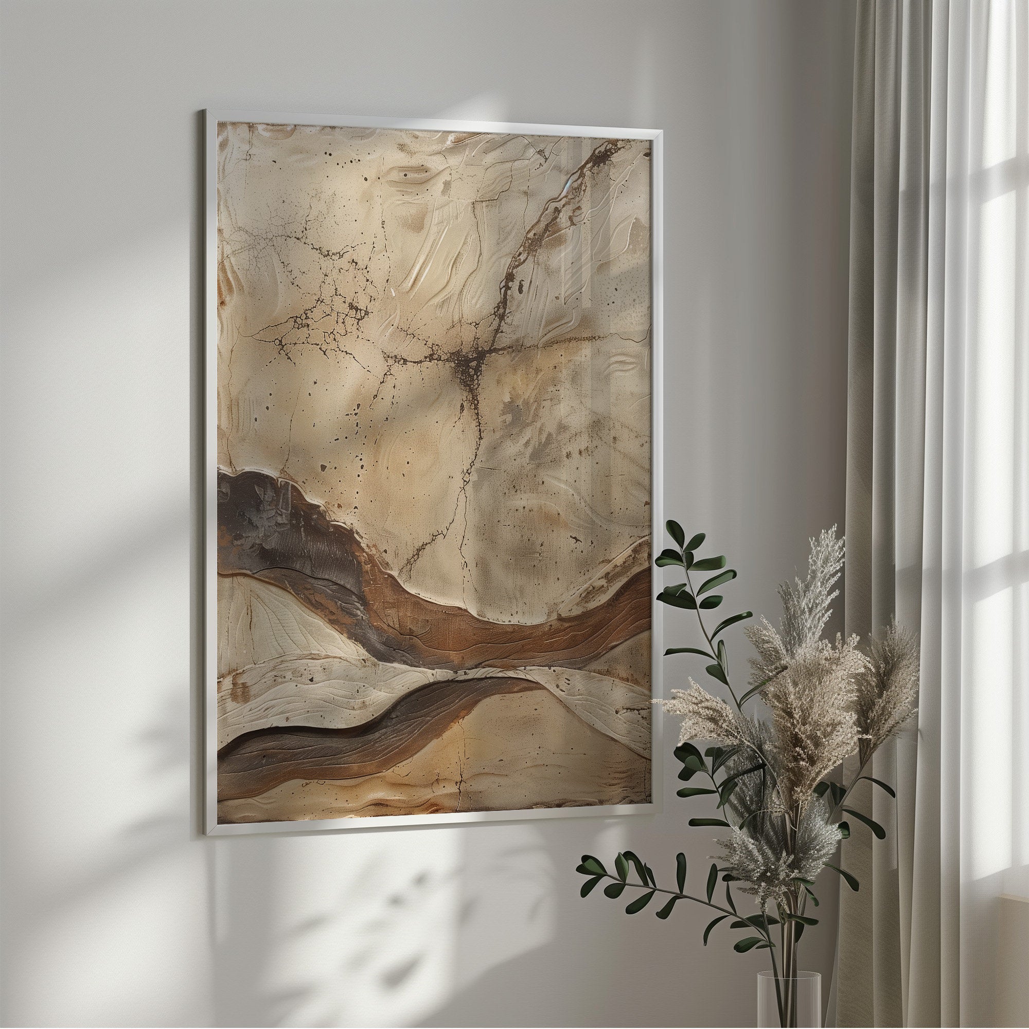 Wabi-sabi Art Brown Minimalist Plaster Art Beige Abstract Texture Painting Brown Wall Decor Plaster Texture Wall Art Minimalist Art Brown 3D Oil  Plaster Wall Art On Canvas