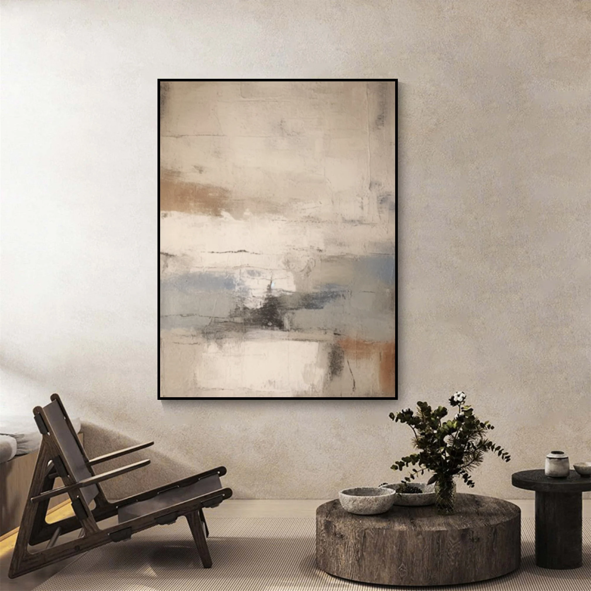 Wabi-sabi Art Brown Minimalist Plaster Art Beige Abstract Texture Painting Beige Wall Decor Plaster Texture Wall Art Minimalist Art Brown 3D Oil  Plaster Wall Art On Canvas