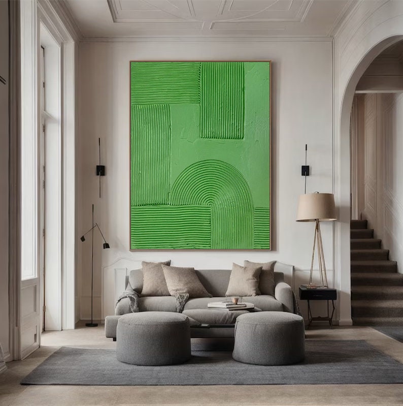 Wabi-sabi Art Green Minimalist Plaster Art Green Abstract Texture Painting Green Wall Decor Plaster Texture Wall Art Minimalist Art Green 3D Oil  Plaster Wall Art On Canvas