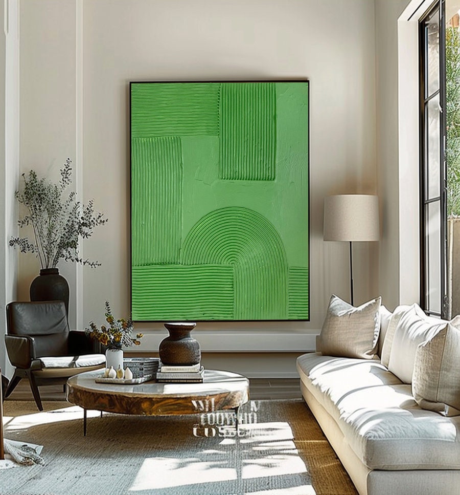 Wabi-sabi Art Green Minimalist Plaster Art Green Abstract Texture Painting Green Wall Decor Plaster Texture Wall Art Minimalist Art Green 3D Oil  Plaster Wall Art On Canvas