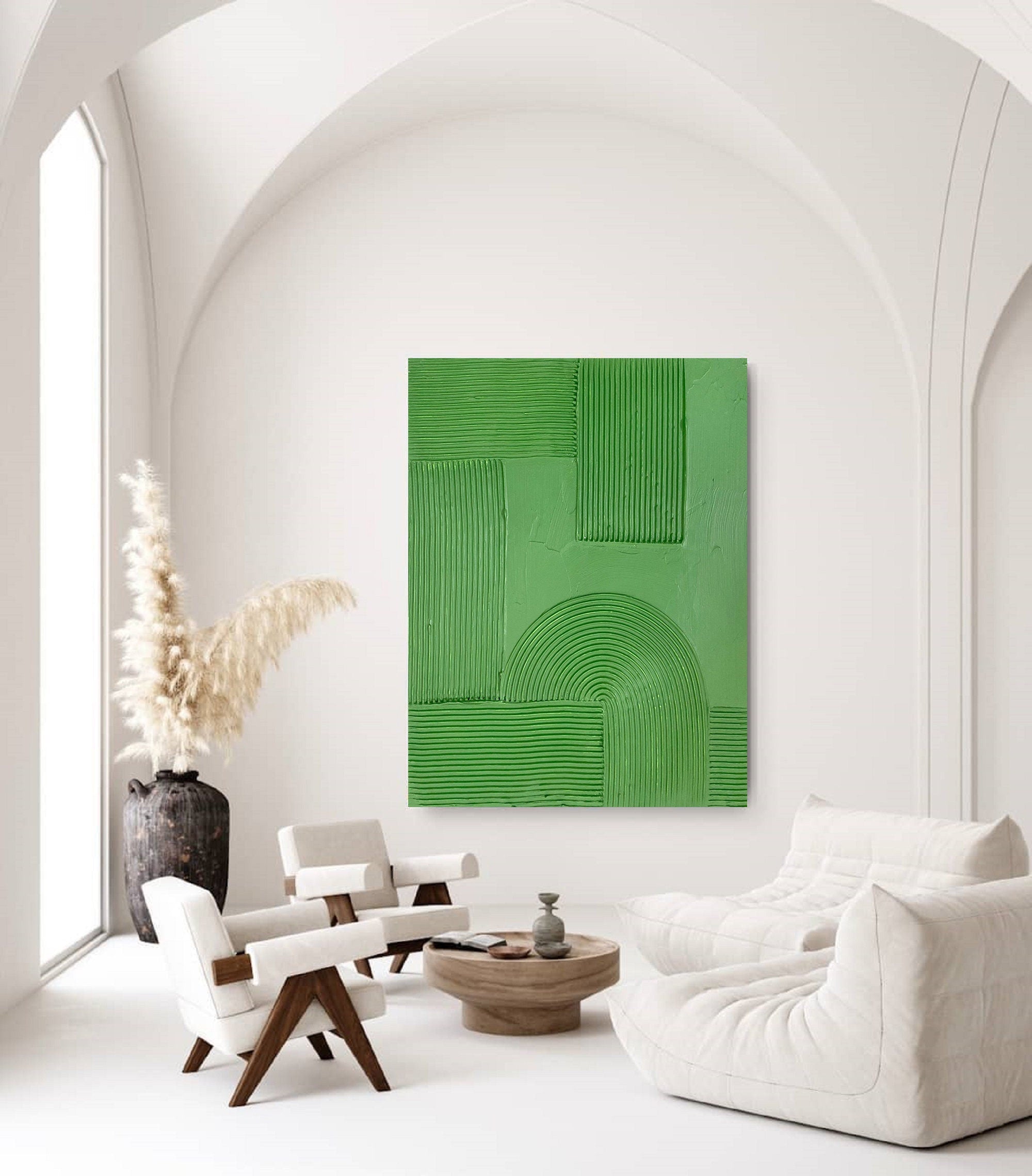 Wabi-sabi Art Green Minimalist Plaster Art Green Abstract Texture Painting Green Wall Decor Plaster Texture Wall Art Minimalist Art Green 3D Oil  Plaster Wall Art On Canvas