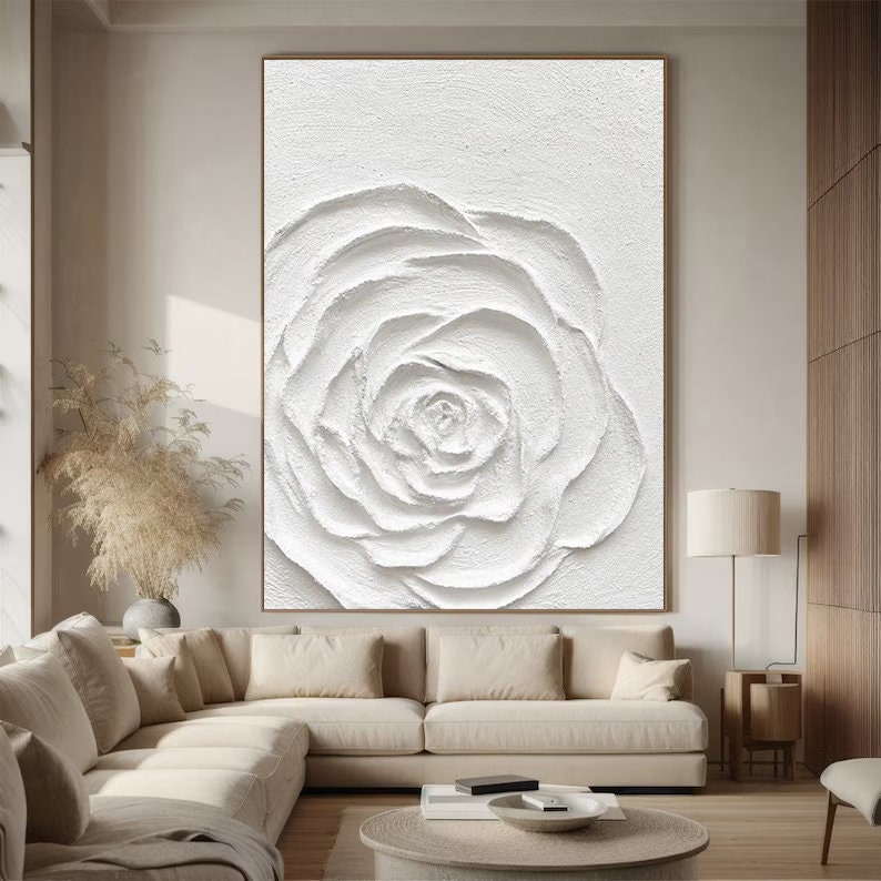 Wabi-sabi Art Minimalist Plaster Art White Abstract Texture Painting White Wall Decor Plaster Texture Wall Art Minimalist Art 3D Oil  Wall Art On Canvas