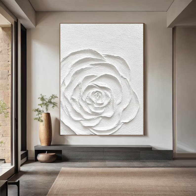 Wabi-sabi Art Minimalist Plaster Art White Abstract Texture Painting White Wall Decor Plaster Texture Wall Art Minimalist Art 3D Oil  Wall Art On Canvas