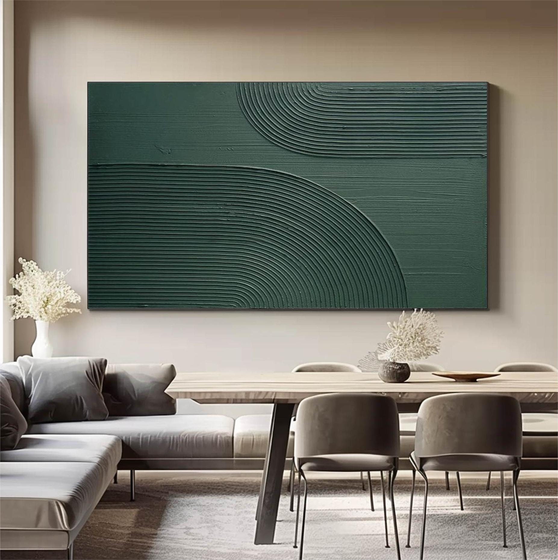 Wabi-sabi Art Green Minimalist Plaster Art Green Abstract Texture Painting Green Wall Decor Plaster Texture Wall Art Minimalist Art Green 3D Oil  Plaster Wall Art On Canvas