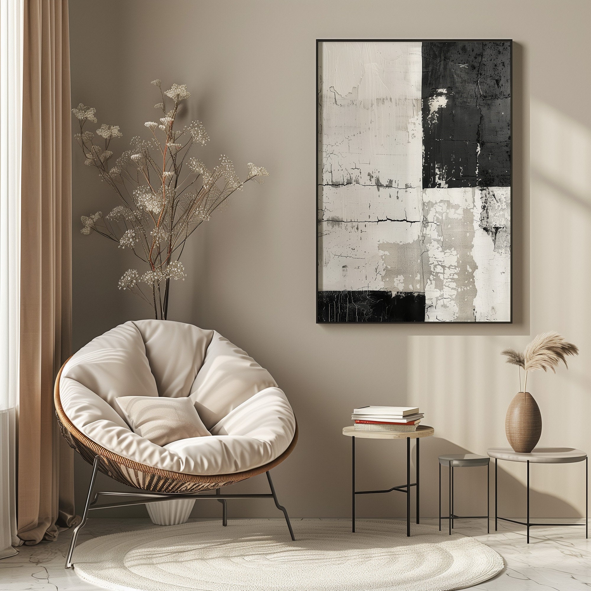 Wabi-sabi Art Beige Minimalist Plaster Art Black Abstract Texture Painting Beige Wall Decor Plaster Texture Wall Art Minimalist Art Brown 3D Oil  Plaster Wall Art On Canvas