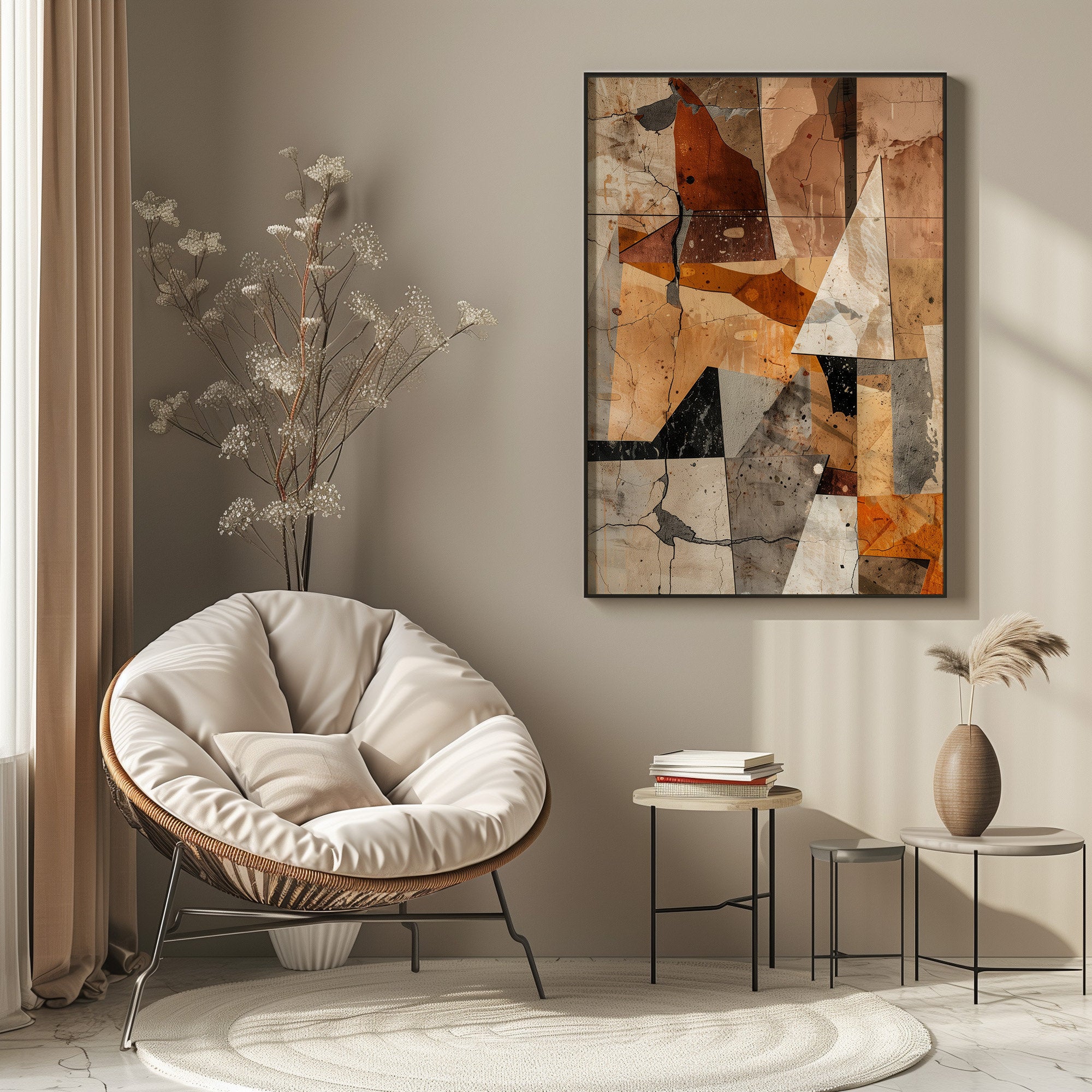 Wabi-sabi Art Brown Minimalist Plaster Art Beige Abstract Texture Painting Brown Wall Decor Plaster Texture Wall Art Minimalist Art Brown 3D Oil  Plaster Wall Art On Canvas