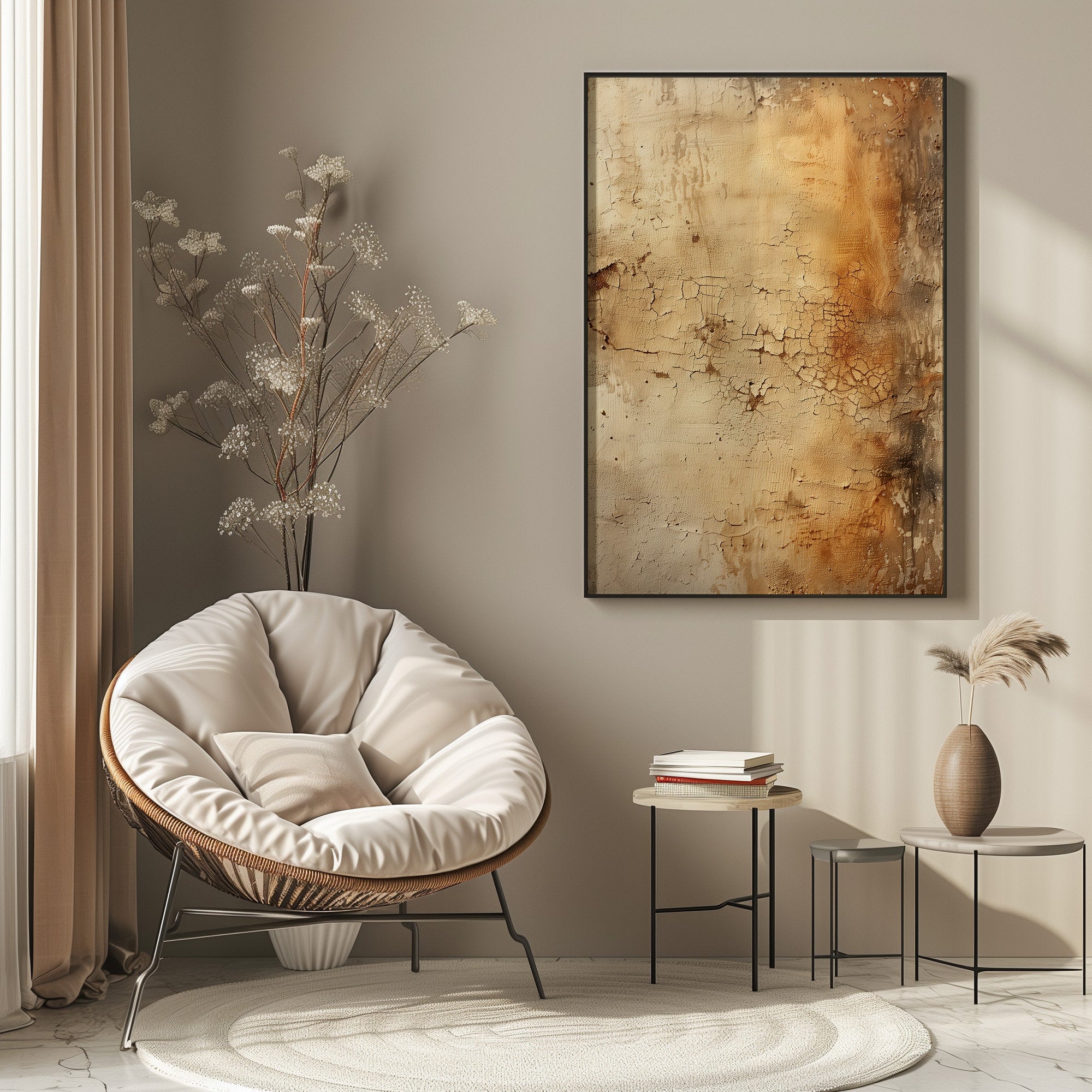 Wabi-sabi Art Brown Minimalist Plaster Art Black Abstract Texture Painting Brown Wall Decor Plaster Texture Wall Art Minimalist Art Brown 3D Oil  Plaster Wall Art On Canvas