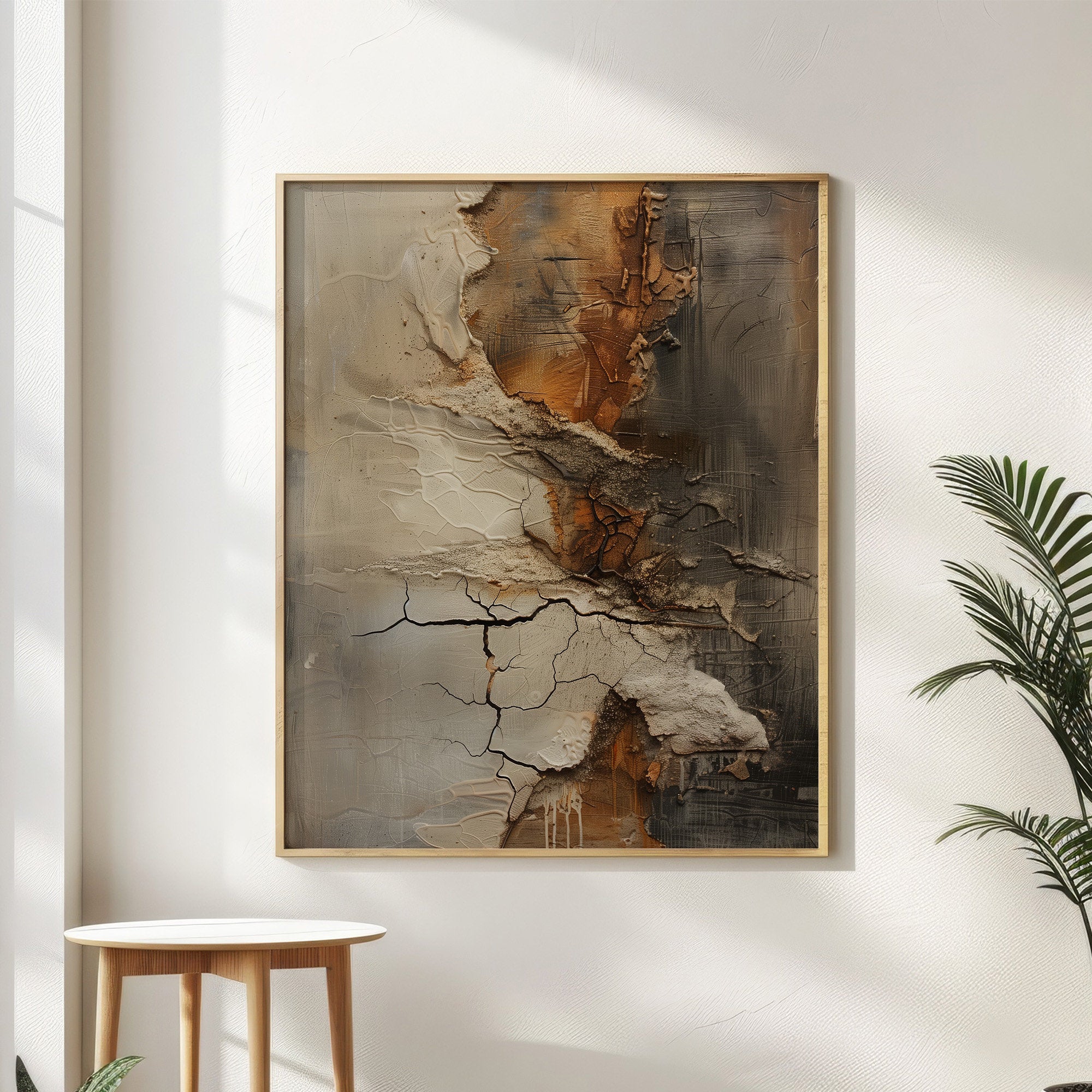 Wabi-sabi Art Brown Minimalist Plaster Art Beige Abstract Texture Painting Beige Wall Decor Plaster Texture Wall Art Minimalist Art Brown 3D Oil  Plaster Wall Art On Canvas