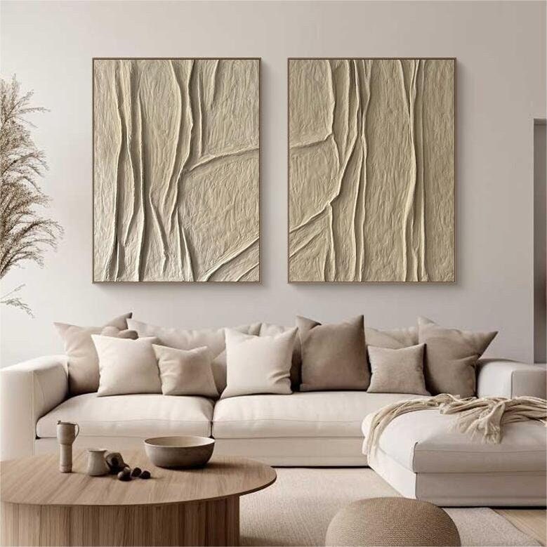 Wabi-sabi Art Beige Minimalist Plaster Art Beige Texture Painting Abstract Wall Decor Plaster Texture Wall Art Minimalist Art  3D Oil Canvas Wall Art 