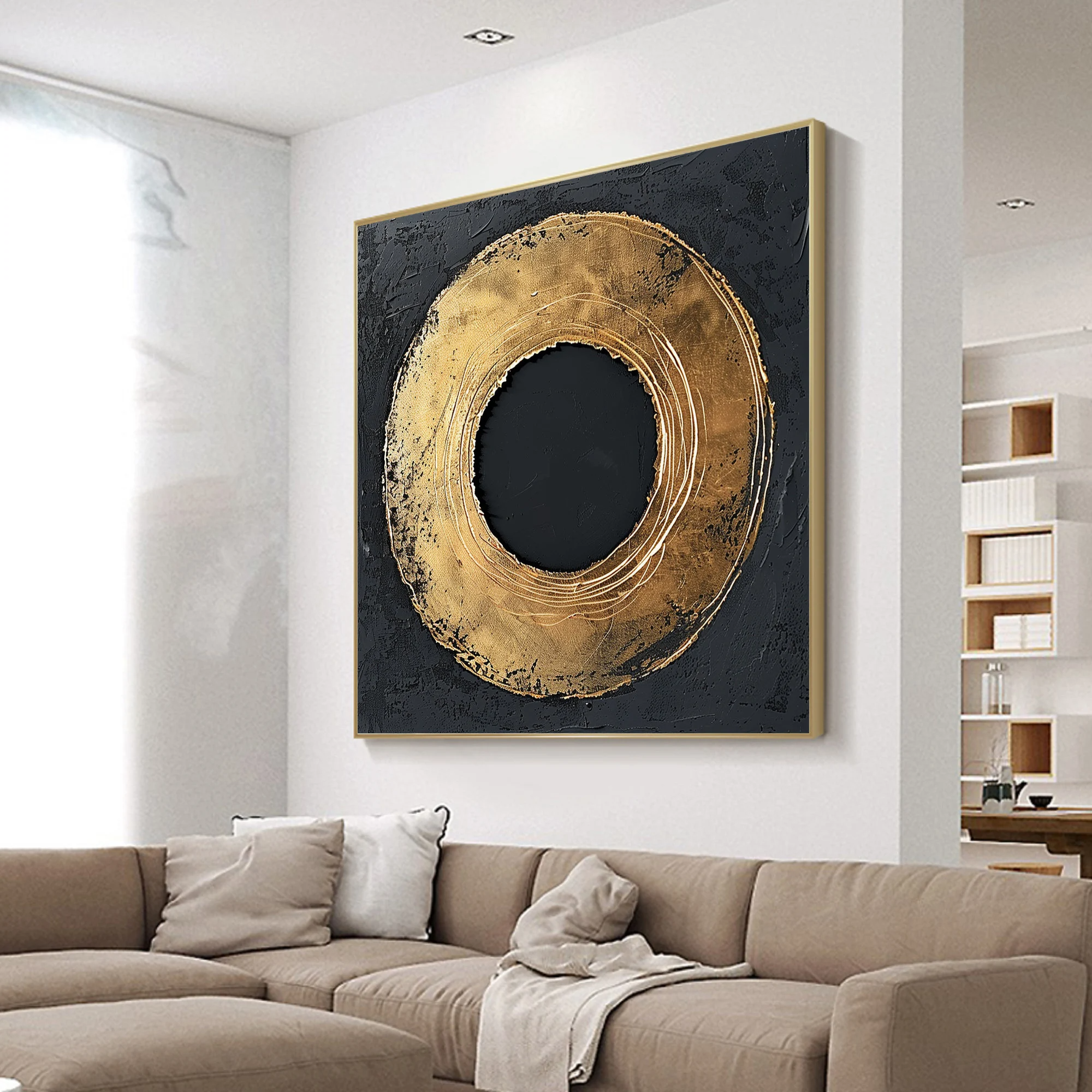 Wabi-sabi Art Black Minimalist Plaster Art Gold Abstract Texture Painting Black Wall Decor Plaster Texture Wall Art Minimalist Art Gold 3D Oil  Plaster Wall Art On Canvas