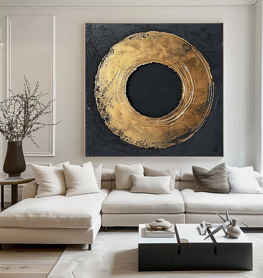 Wabi-sabi Art Black Minimalist Plaster Art Gold Abstract Texture Painting Black Wall Decor Plaster Texture Wall Art Minimalist Art Gold 3D Oil  Plaster Wall Art On Canvas