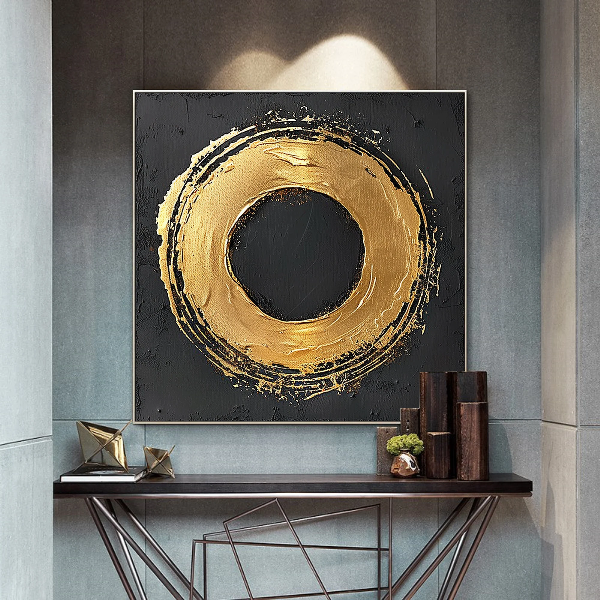 Wabi-sabi Art Black Minimalist Plaster Art Gold Abstract Texture Painting Black Wall Decor Plaster Texture Wall Art Minimalist Art Gold 3D Oil  Plaster Wall Art On Canvas