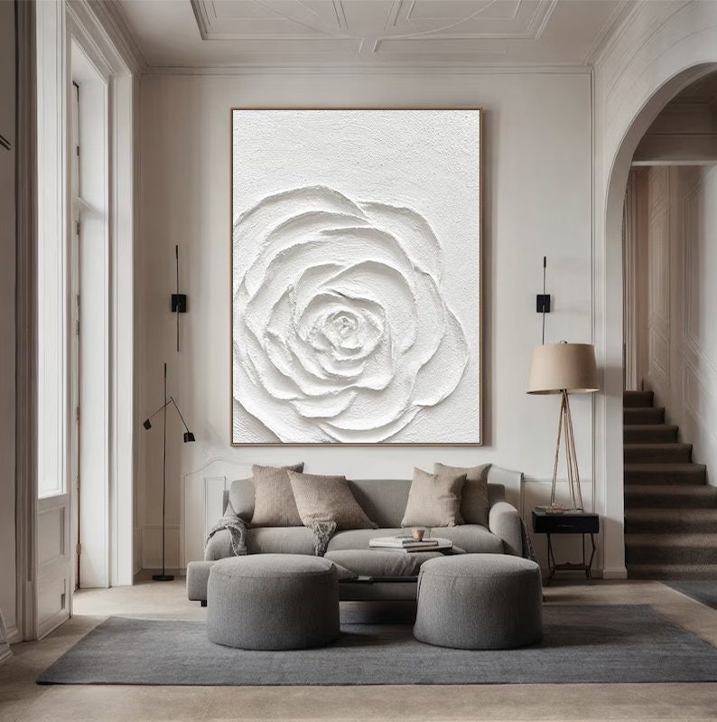 Wabi-sabi Art Minimalist Plaster Art White Abstract Texture Painting White Wall Decor Plaster Texture Wall Art Minimalist Art 3D Oil  Wall Art On Canvas