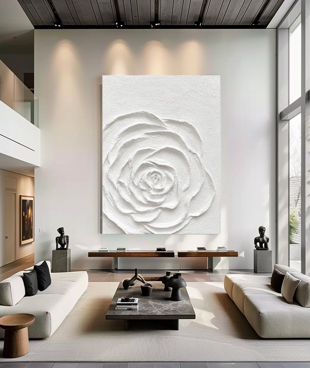 Wabi-sabi Art Minimalist Plaster Art White Abstract Texture Painting White Wall Decor Plaster Texture Wall Art Minimalist Art 3D Oil  Wall Art On Canvas