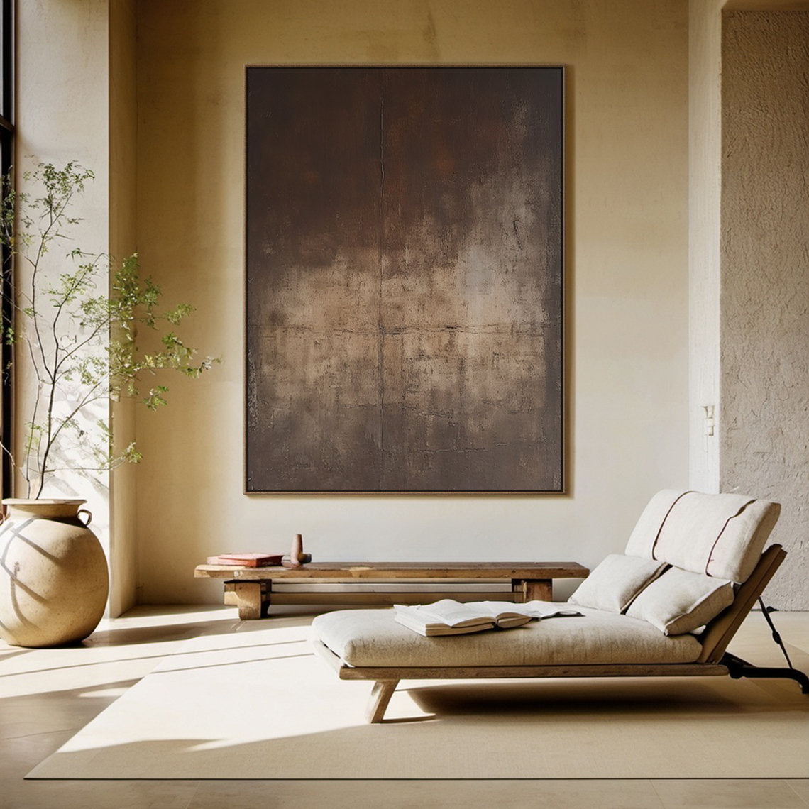 Wabi-sabi Art Brown Minimalist Plaster Art Black Abstract Texture Painting Beige Wall Decor Plaster Texture Wall Art Minimalist Art Brown 3D Oil  Plaster Wall Art On Canvas