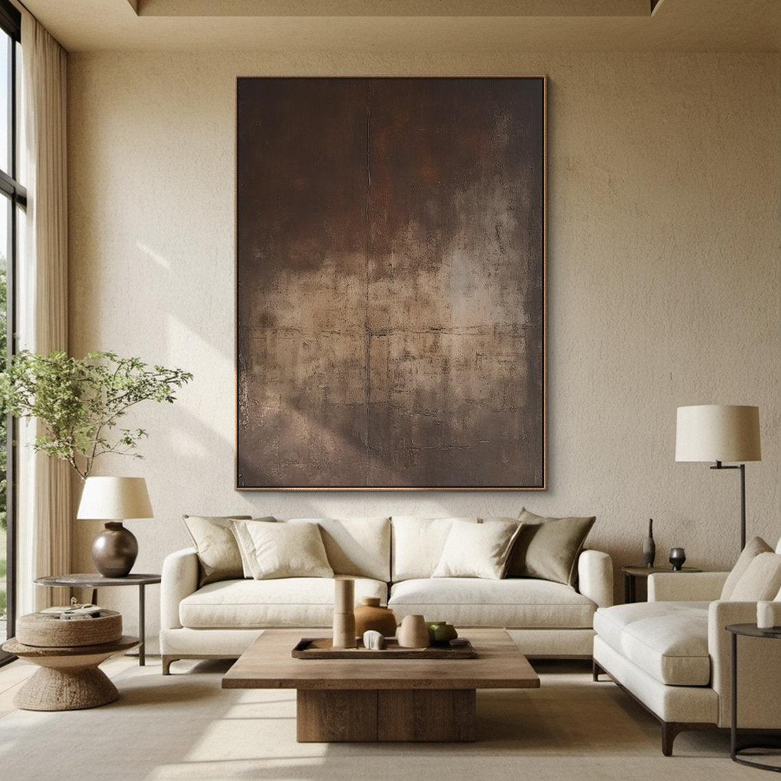 Wabi-sabi Art Brown Minimalist Plaster Art Black Abstract Texture Painting Beige Wall Decor Plaster Texture Wall Art Minimalist Art Brown 3D Oil  Plaster Wall Art On Canvas