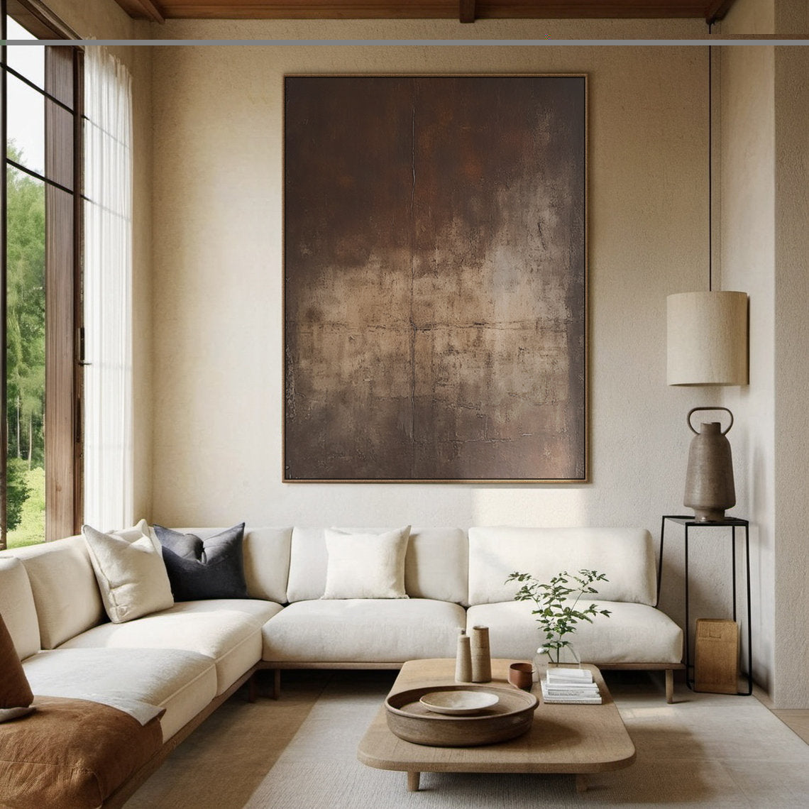 Wabi-sabi Art Brown Minimalist Plaster Art Black Abstract Texture Painting Beige Wall Decor Plaster Texture Wall Art Minimalist Art Brown 3D Oil  Plaster Wall Art On Canvas