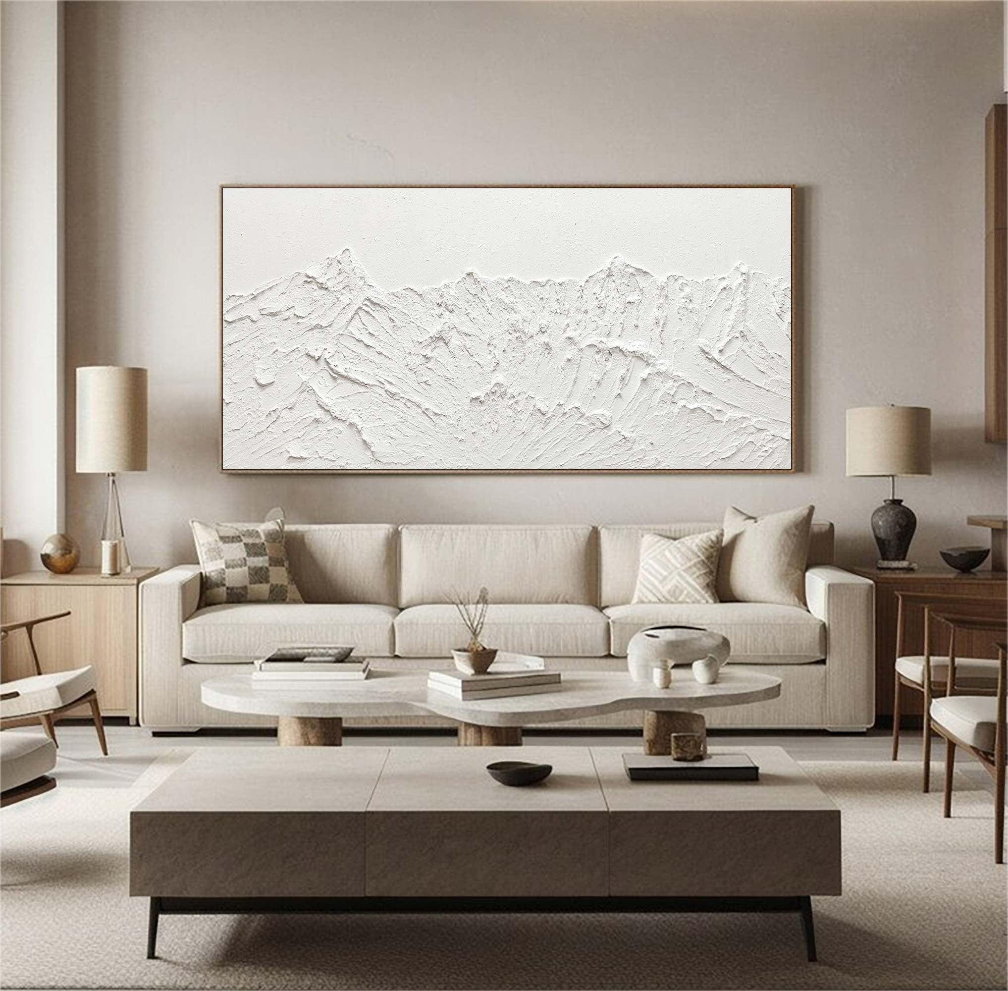 Large Original Abstract Painting Modern Minimalist Wall Art White Texture Painting Living Room Wall Art Minimalist Plaster Art  3D Oil  Wall Art On Canvas