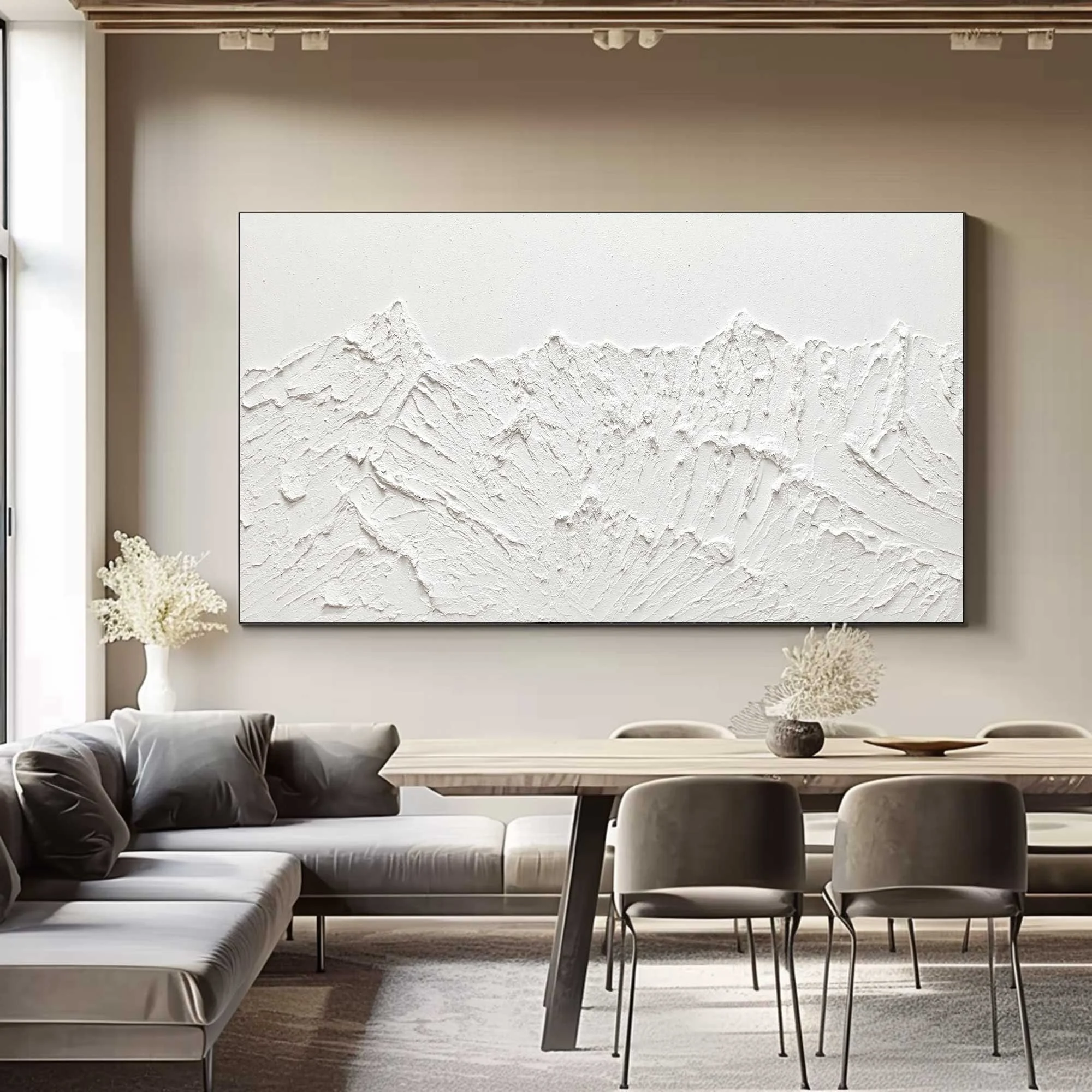 Large Original Abstract Painting Modern Minimalist Wall Art White Texture Painting Living Room Wall Art Minimalist Plaster Art  3D Oil  Wall Art On Canvas