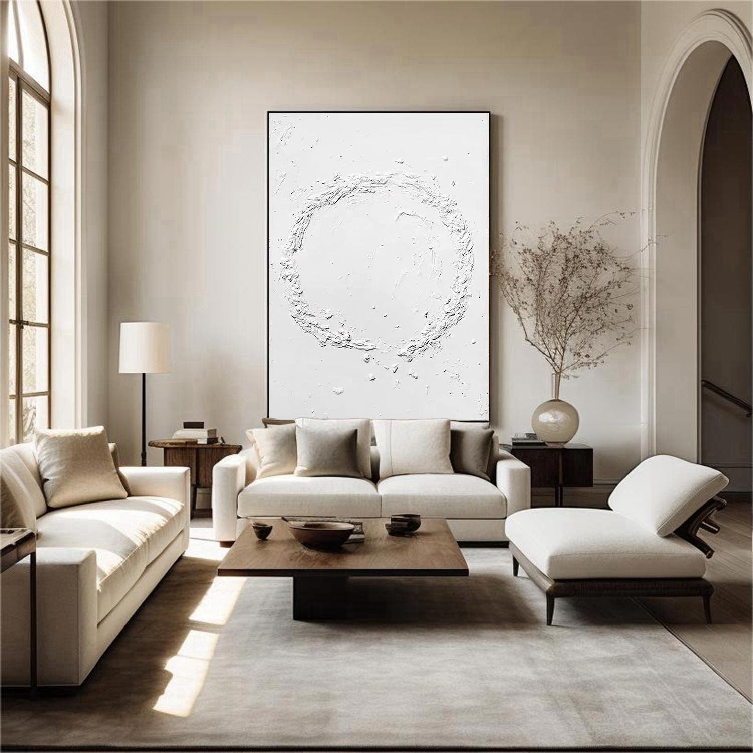 Wabi-sabi Art Minimalist Plaster Art White Abstract Texture Painting White Wall Decor Plaster Texture Wall Art Minimalist Art 3D Oil  Wall Art On Canvas