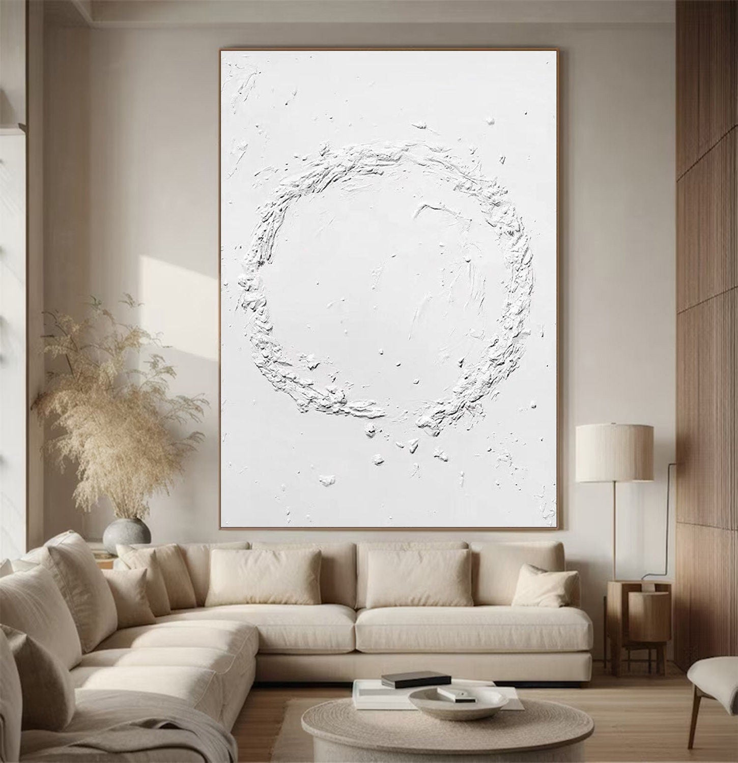 Wabi-sabi Art Minimalist Plaster Art White Abstract Texture Painting White Wall Decor Plaster Texture Wall Art Minimalist Art 3D Oil  Wall Art On Canvas