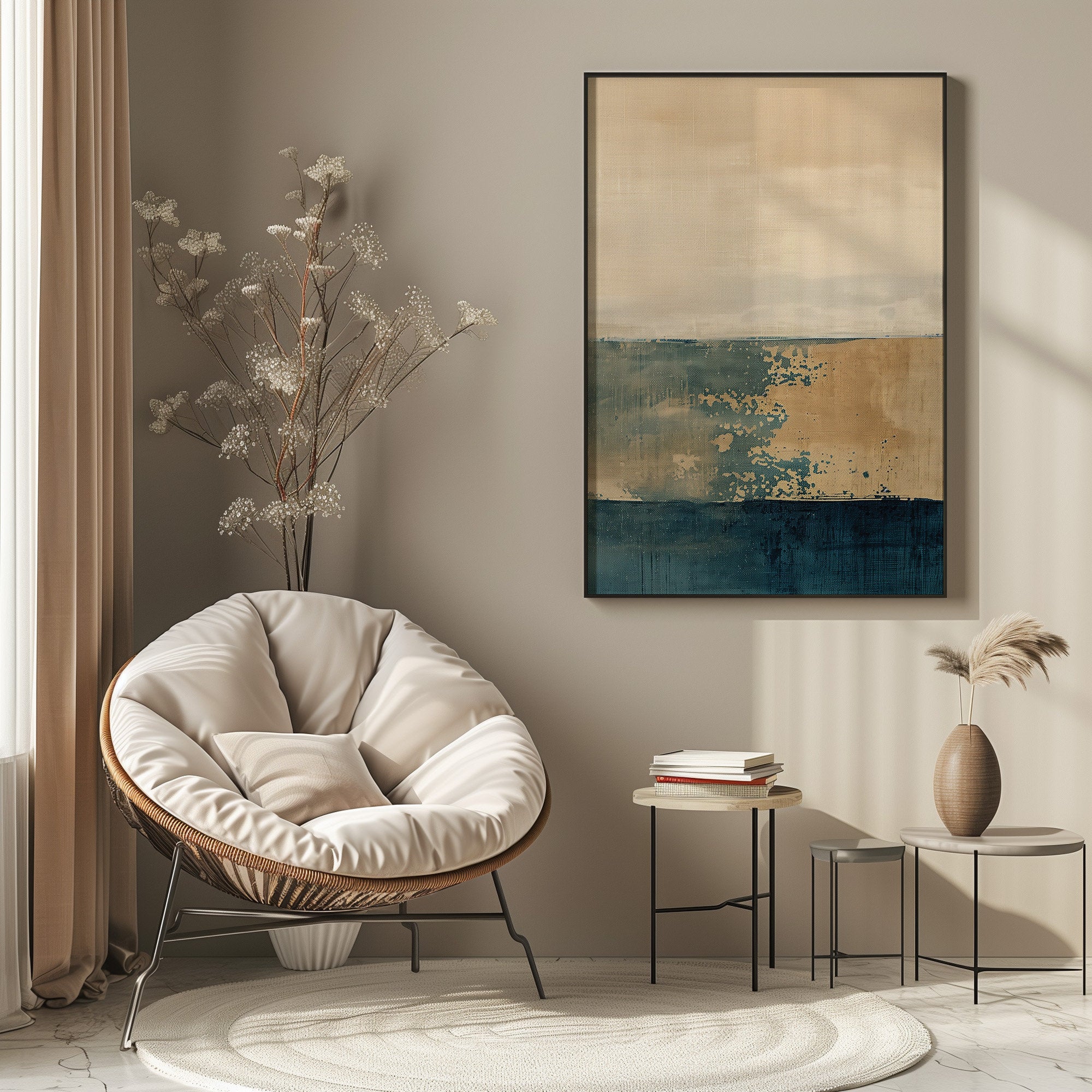 Wabi-sabi Art Brown Minimalist Plaster Art Blue Abstract Texture Painting Beige Wall Decor Plaster Texture Wall Art Minimalist Art Brown 3D Oil  Plaster Wall Art On Canvas