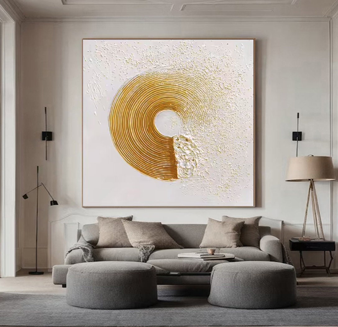 Wabi-sabi Art White Minimalist Plaster Art Gold Abstract Texture Painting White Wall Decor Plaster Texture Wall Art Minimalist Art Gold 3D Oil  Plaster Wall Art On Canvas