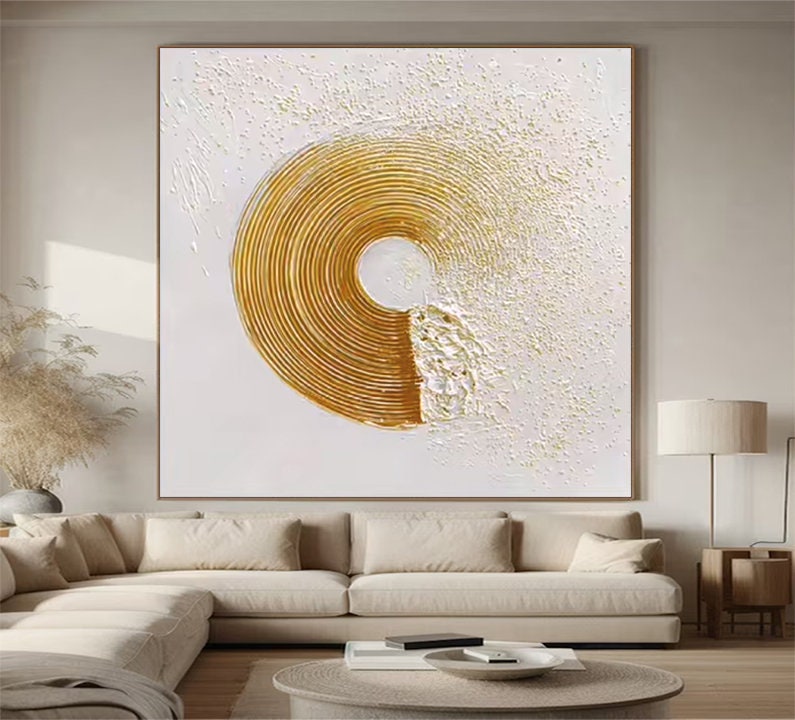 Wabi-sabi Art White Minimalist Plaster Art Gold Abstract Texture Painting White Wall Decor Plaster Texture Wall Art Minimalist Art Gold 3D Oil  Plaster Wall Art On Canvas