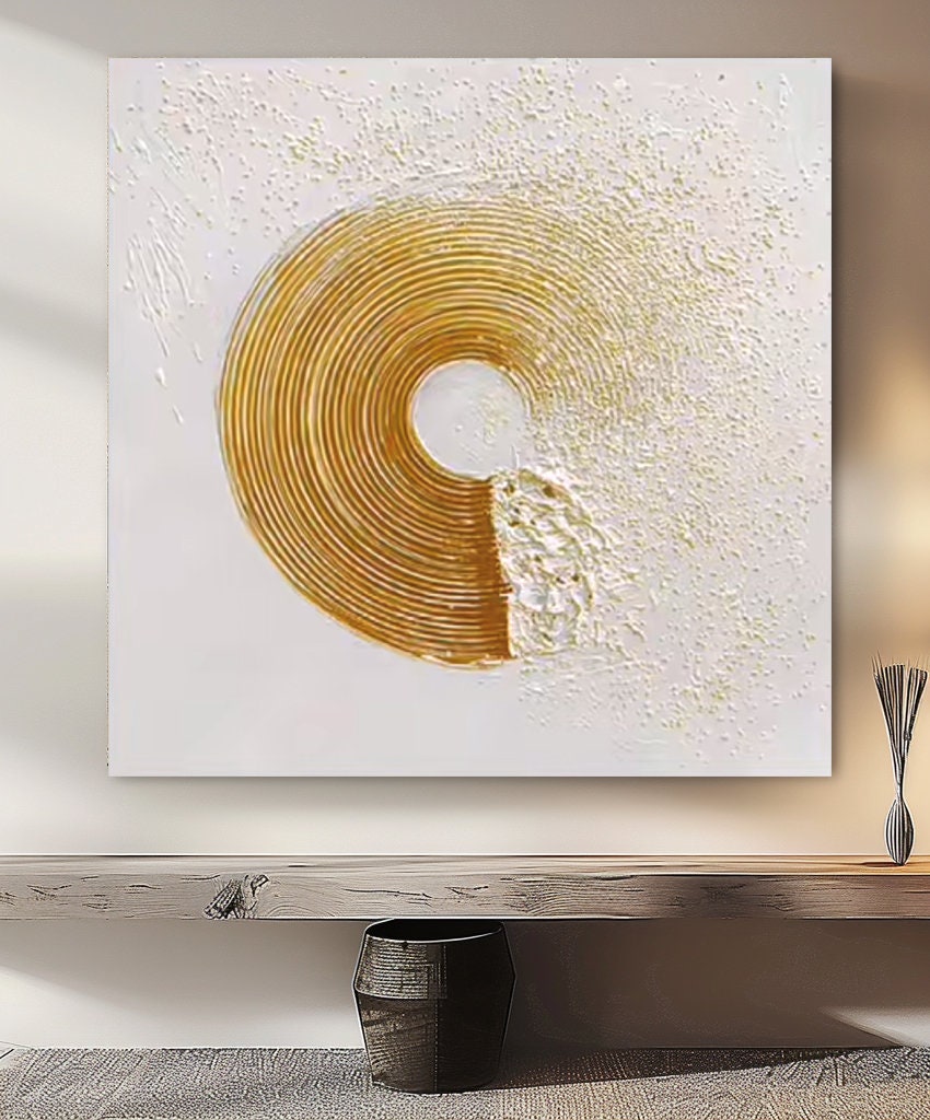 Wabi-sabi Art White Minimalist Plaster Art Gold Abstract Texture Painting White Wall Decor Plaster Texture Wall Art Minimalist Art Gold 3D Oil  Plaster Wall Art On Canvas