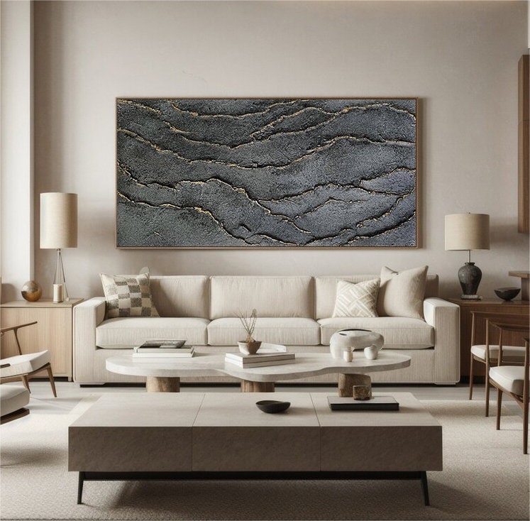 Wabi-sabi Art Black Minimalist Plaster Art Black Abstract Texture Painting Black Wall Decor Plaster Texture Wall Art Minimalist Art Black 3D Oil  Plaster Wall Art On Canvas