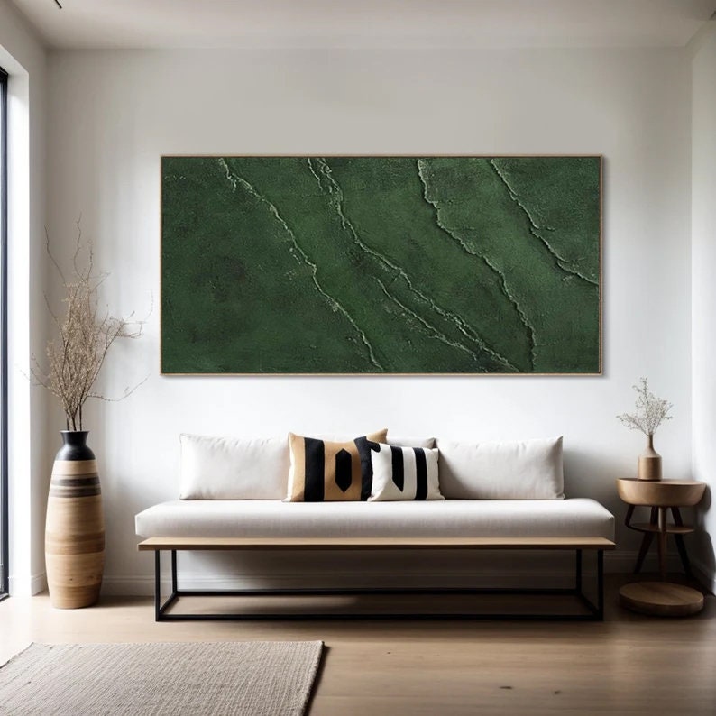 Wabi-sabi Art Green Minimalist Plaster Art Green Texture Painting Green Wall Decor Plaster Texture Wall Art Minimalist Art  3D Oil Canvas Wall Art 