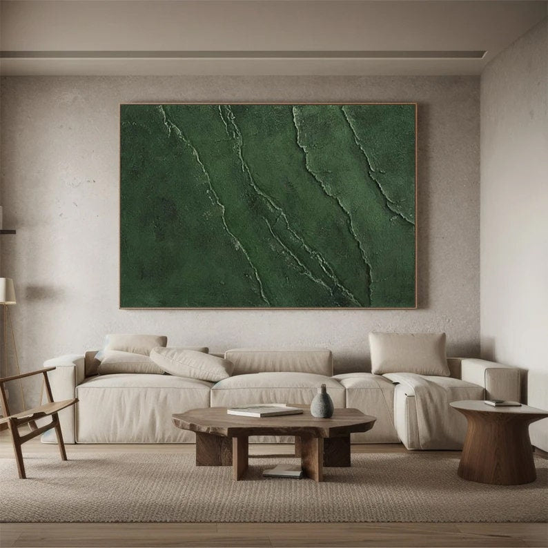 Wabi-sabi Art Green Minimalist Plaster Art Green Texture Painting Green Wall Decor Plaster Texture Wall Art Minimalist Art  3D Oil Canvas Wall Art 