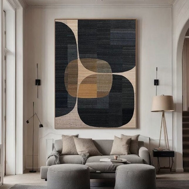 Wabi-sabi Art Minimalist Plaster Art Black Abstract Texture Painting Beige Wall Decor Plaster Texture Wall Art Minimalist Art Brown 3D Oil Wall Art On Canvas