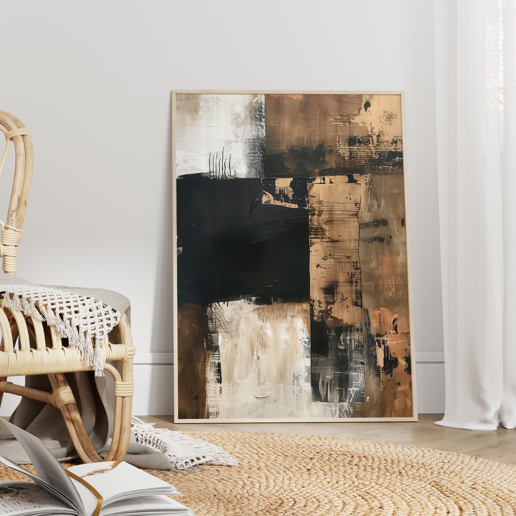 Wabi-sabi Art Brown Minimalist Plaster Art Black Abstract Texture Painting Beige Wall Decor Plaster Texture Wall Art Minimalist Art Brown 3D Oil  Plaster Wall Art On Canvas