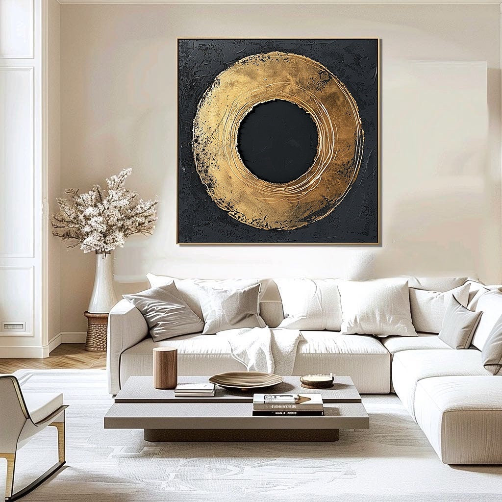 Wabi-sabi Art Black Minimalist Plaster Art Gold Abstract Texture Painting Black Wall Decor Plaster Texture Wall Art Minimalist Art Gold 3D Oil  Plaster Wall Art On Canvas