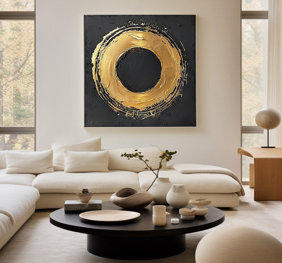 Wabi-sabi Art Black Minimalist Plaster Art Gold Abstract Texture Painting Black Wall Decor Plaster Texture Wall Art Minimalist Art Gold 3D Oil  Plaster Wall Art On Canvas