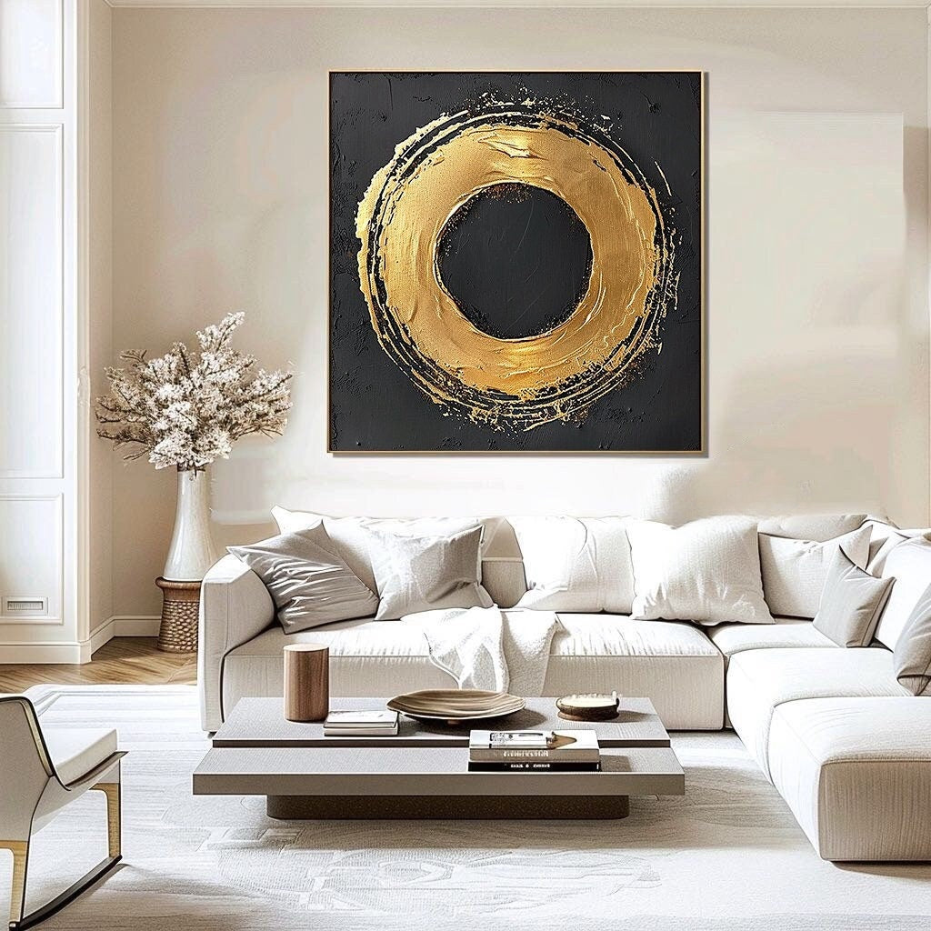 Wabi-sabi Art Black Minimalist Plaster Art Gold Abstract Texture Painting Black Wall Decor Plaster Texture Wall Art Minimalist Art Gold 3D Oil  Plaster Wall Art On Canvas